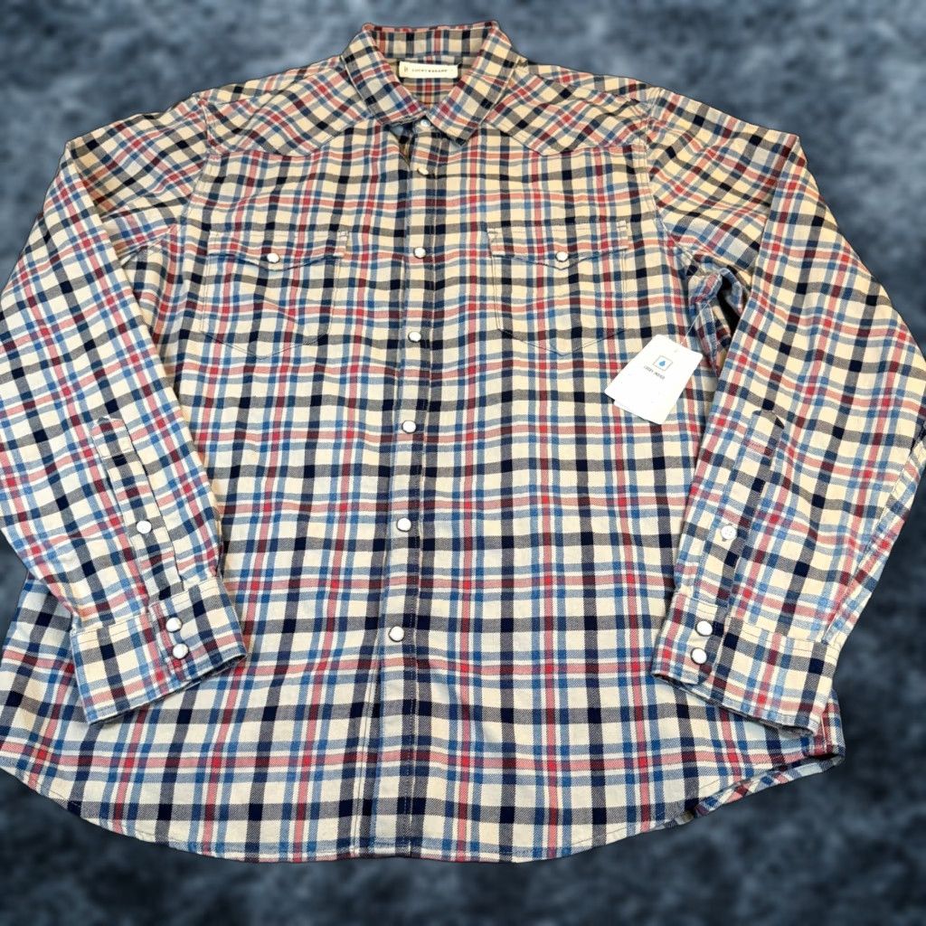 Lucky Brand Lucky Brand Western Snap Front Shirt Mens L Plaid Indigo Indigo Dyed Cotton 7M44147 Vintage No N/A Size US L / EU 52-54 / 3 - 1 Thumbnail