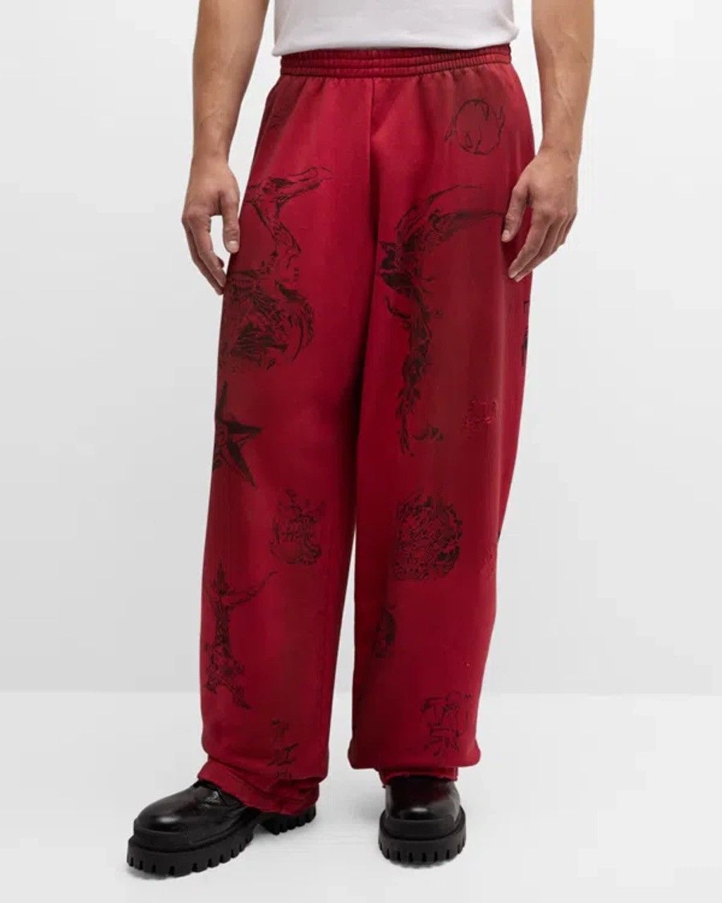 Balenciaga Tattoo Print Sweatpants in Red Size US 32 / EU 48 - 2 Thumbnail