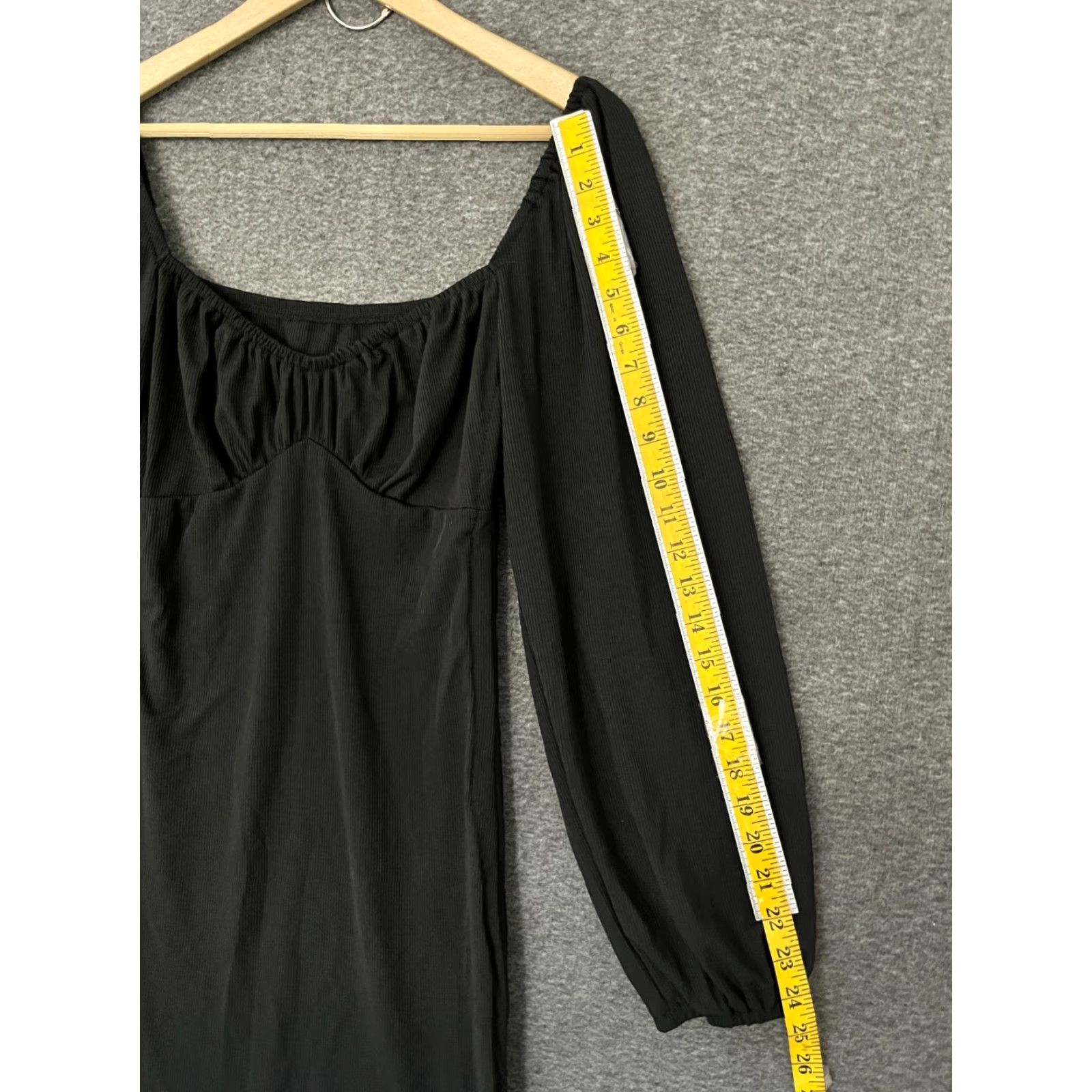 Vintage Solid Black Women's Dress Mini Puff Sleeve Ruched Drawstring Size L Womens Size L / US 10 / IT 46 - 5 Thumbnail