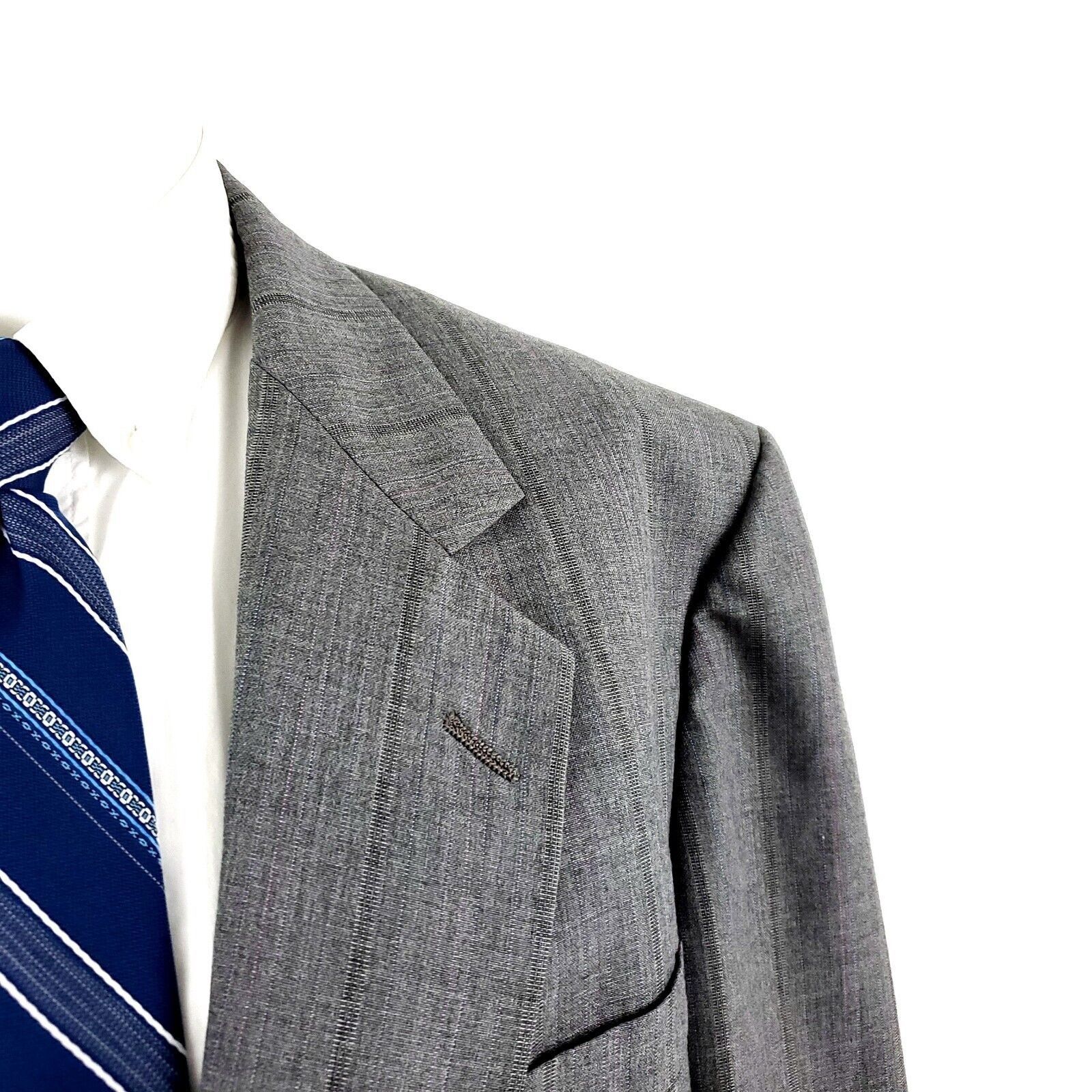 Hickey Freeman Hickey Freeman Wool 2 Button Suit Jacket 44L Gray W/ Blue Re Size 44L - 2 Thumbnail