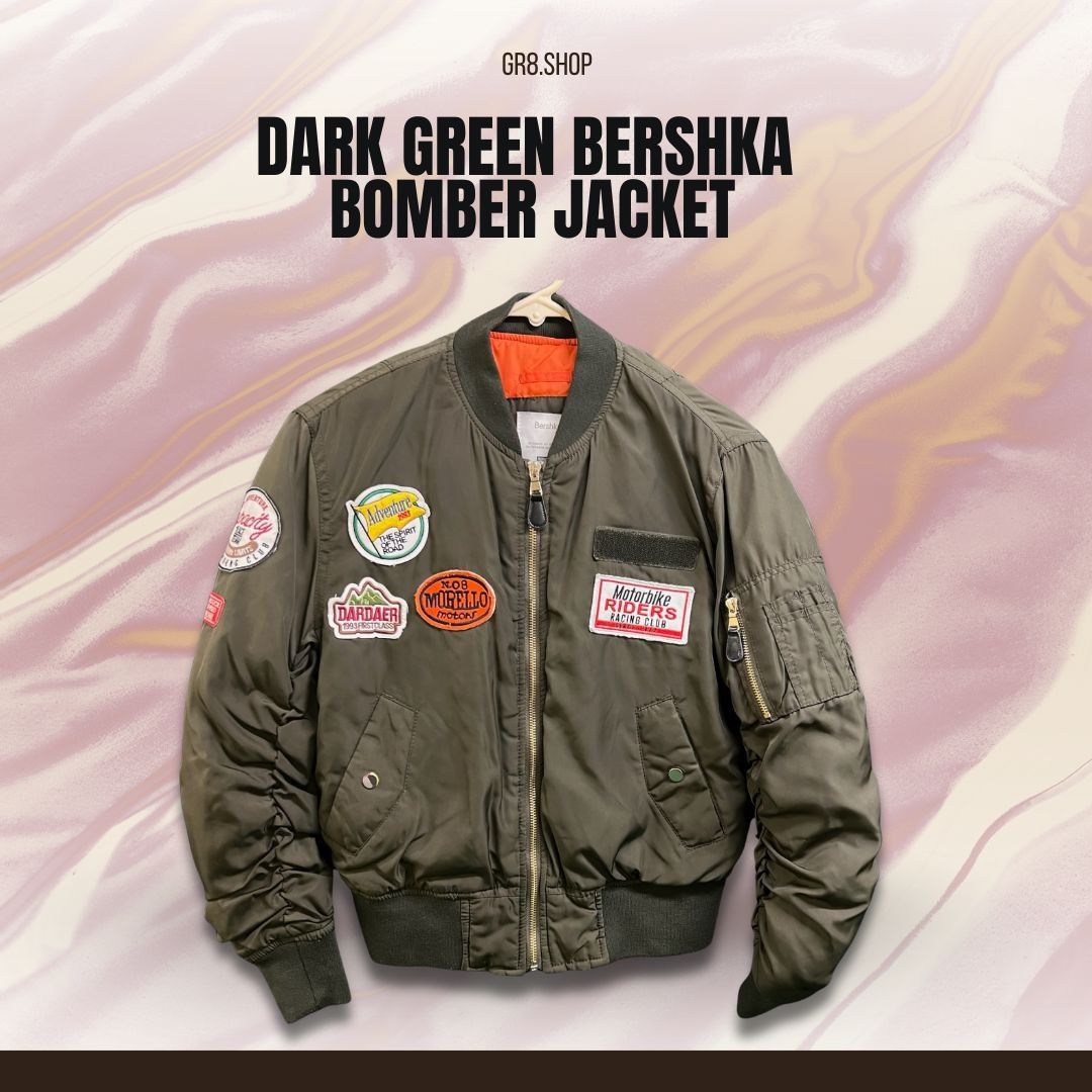 Bershka Dark Green Bershka Bomber Jacket W/ Adventure & Motorbike Ri Size US S / EU 44-46 / 1 - 1 Thumbnail