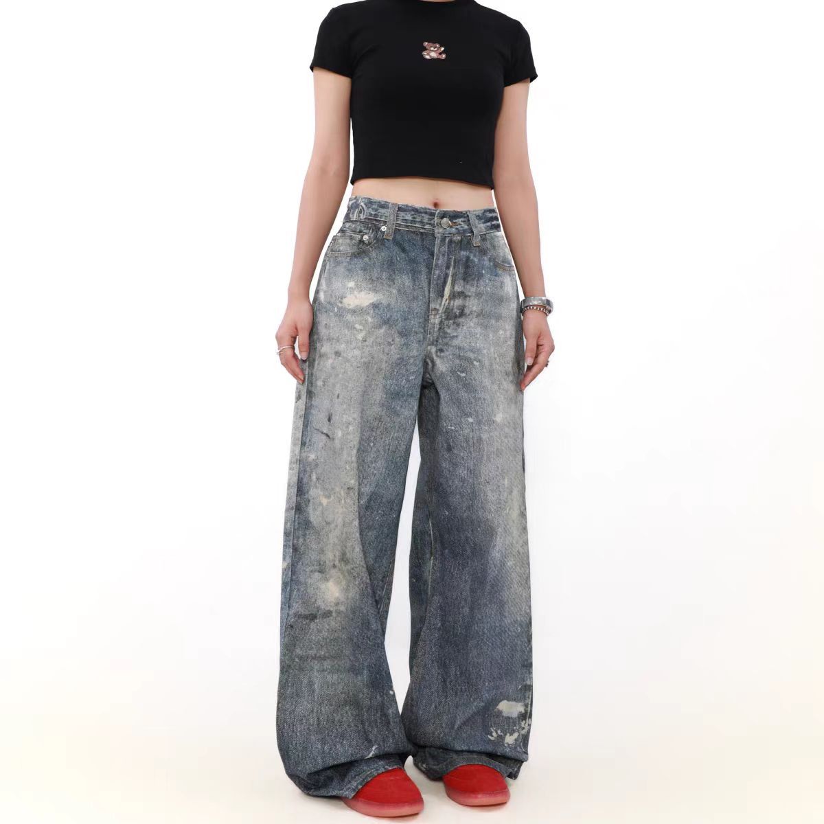 Japanese Brand × Jean High Street Washed Splattered Ink Dirty Loose Jeans Size US 31 - 1 Thumbnail