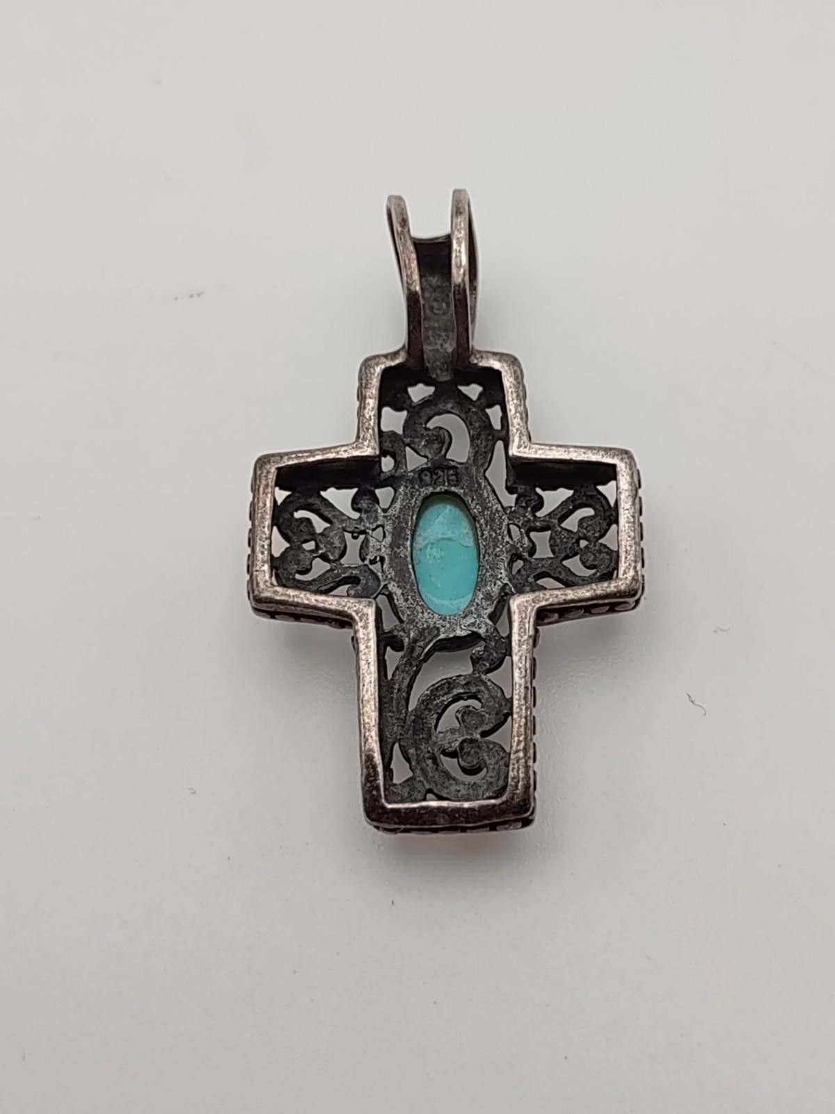 The Unbranded Brand Sterling Silver Turquoise Cross Pendant Sw Artisan Filigree Size ONE SIZE - 3 Thumbnail