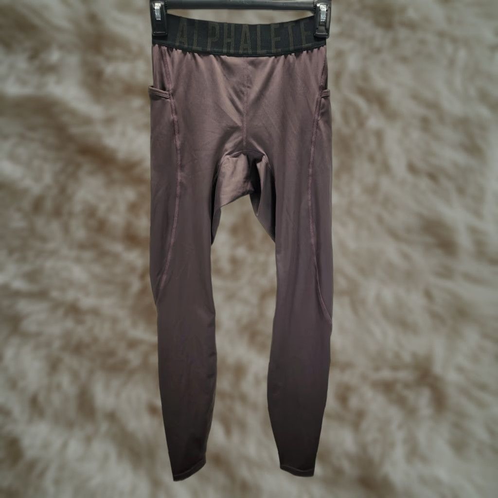 Vintage ALPHALETE Leggings Brown Logo Elastic Waist Side Pockets Size S Womens Ankle 28.5in Inseam Size 28" / US 6 / IT 42 - 1 Thumbnail