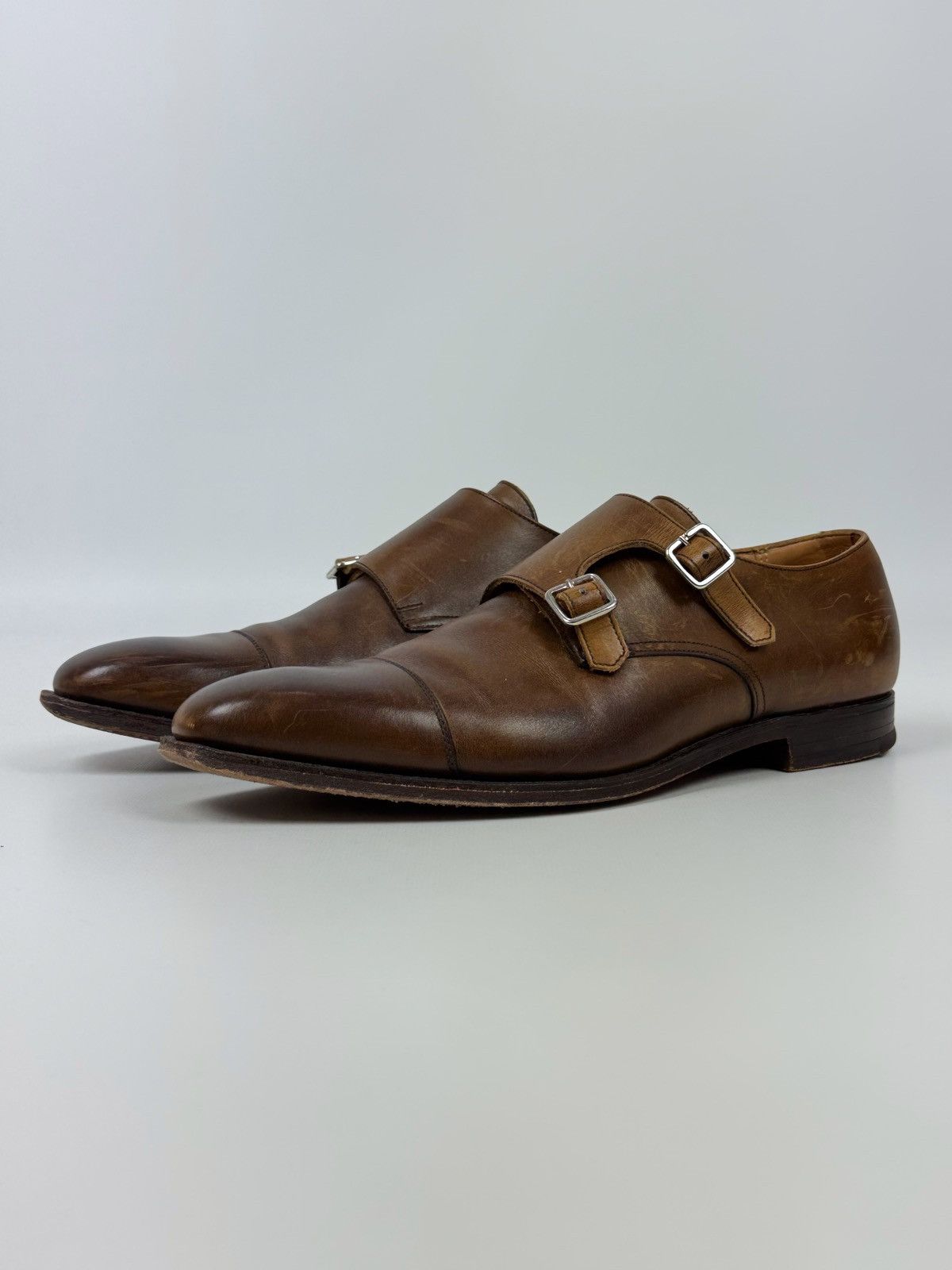 Crockett&Jones Lowndes Monk Leather Brown Shoes US8