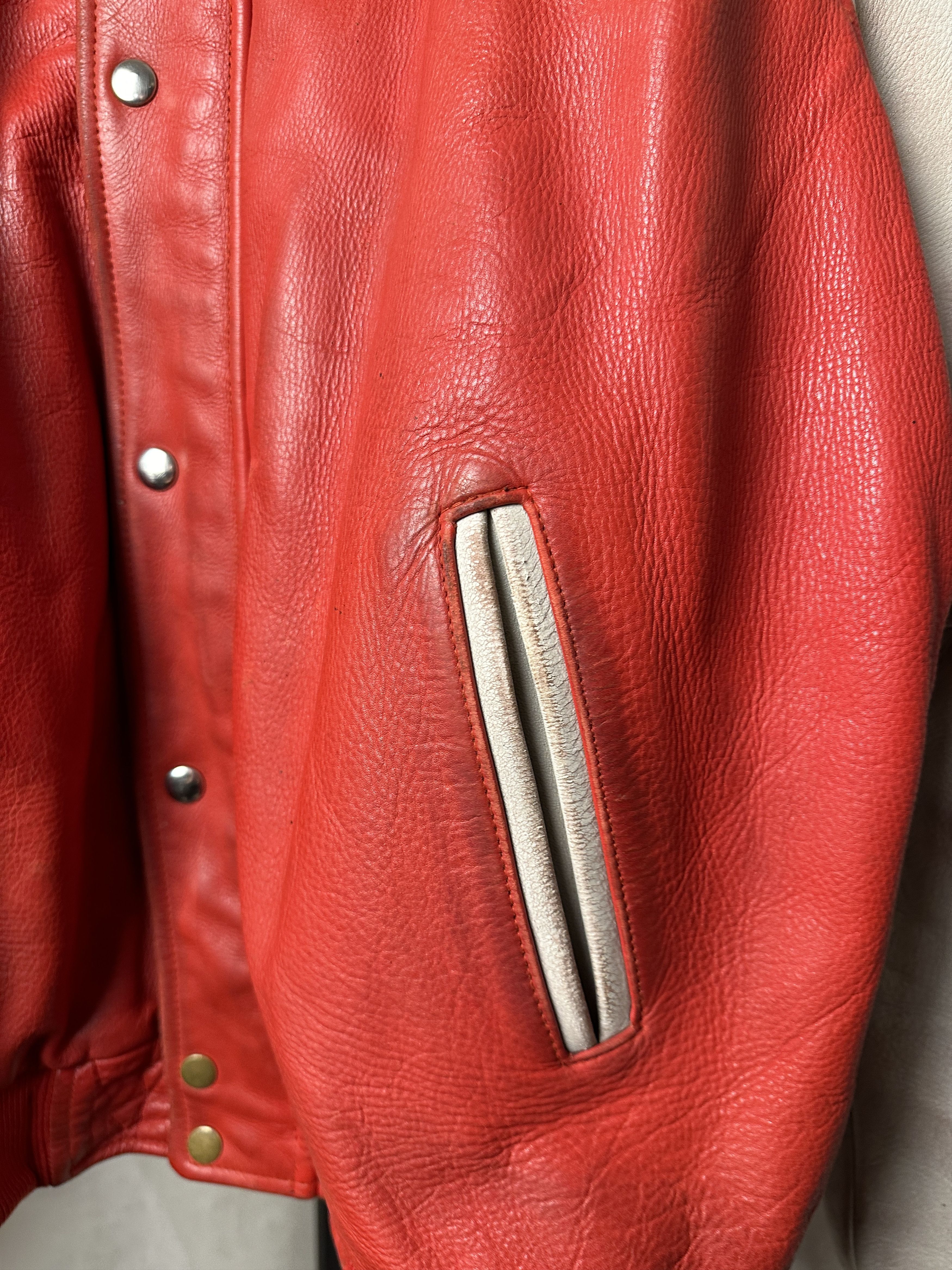 Genuine Leather Genuine Leather Red Bomber Jacket Size US XL / EU 56 / 4 - 2 Thumbnail