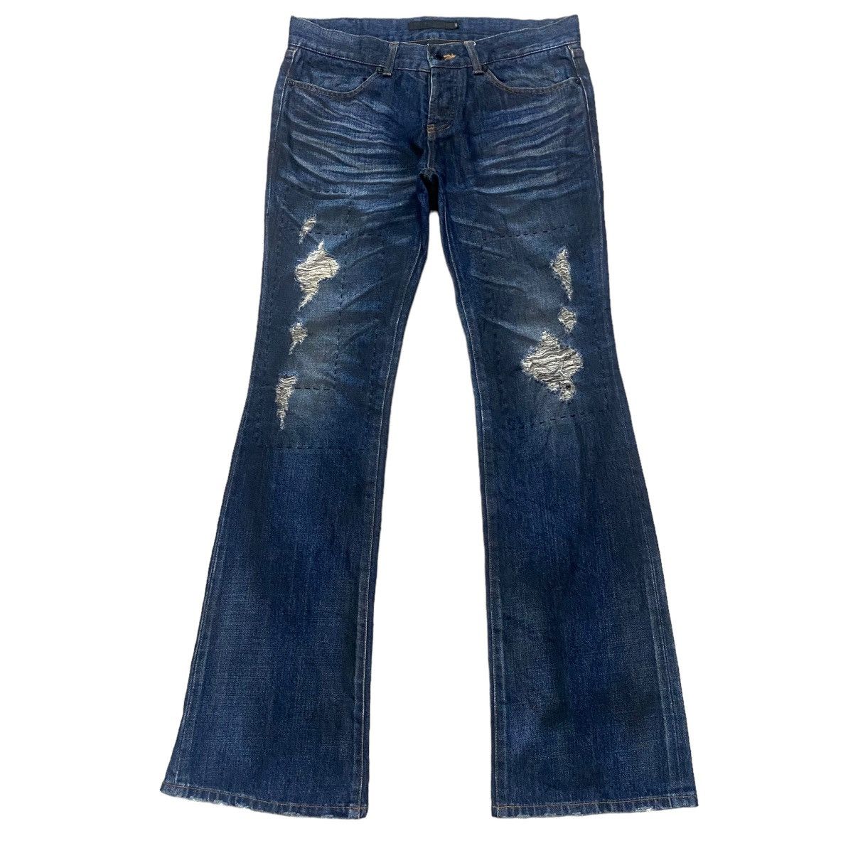 GOSTAR DE FUGA FUGA Coated Oiled Denim Flare Jeans Distressed Size US 32 / EU 48 - 2 Thumbnail