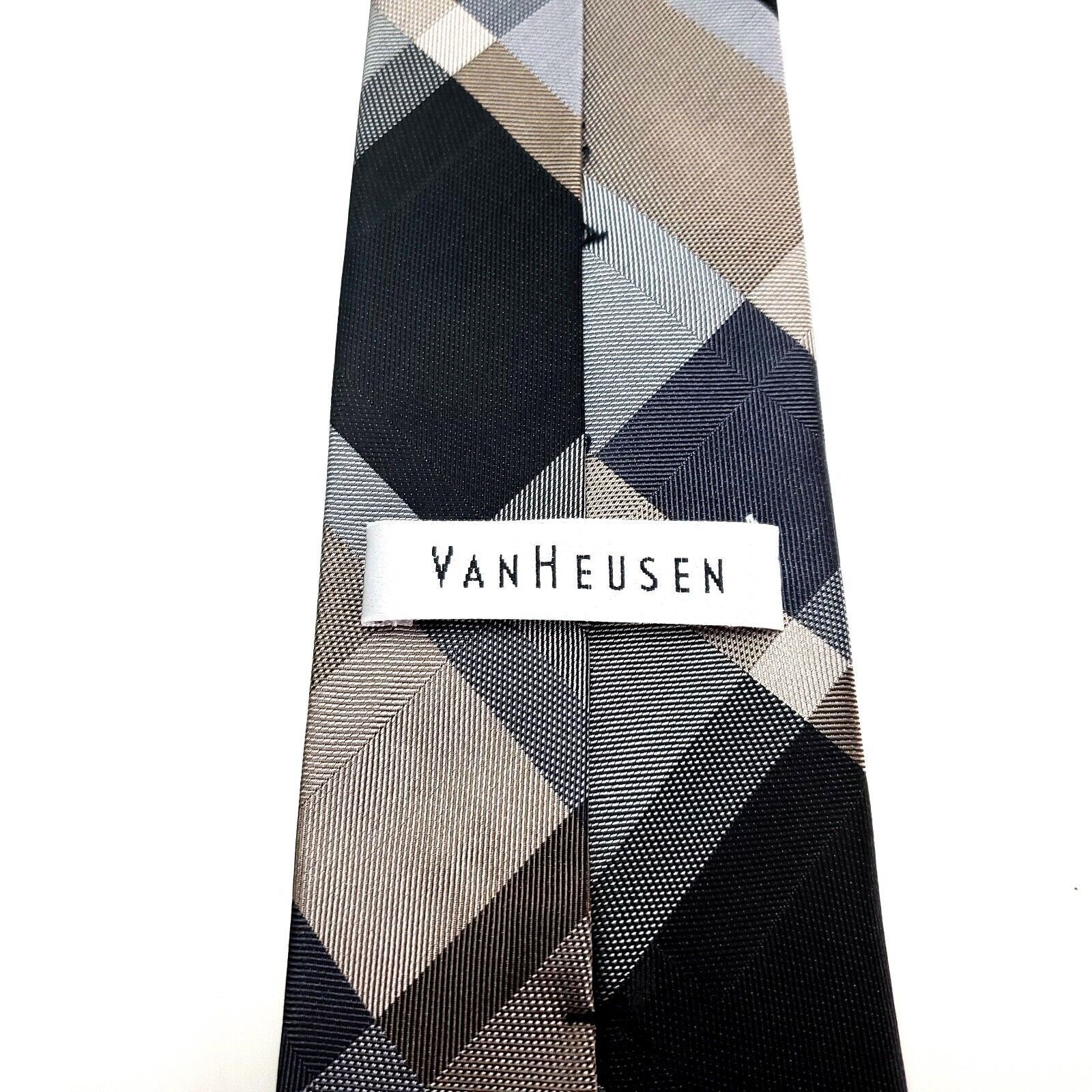 Van Heusen Van Heusen Silk Tie Woven Brown Black Plaid Size ONE SIZE - 3 Thumbnail