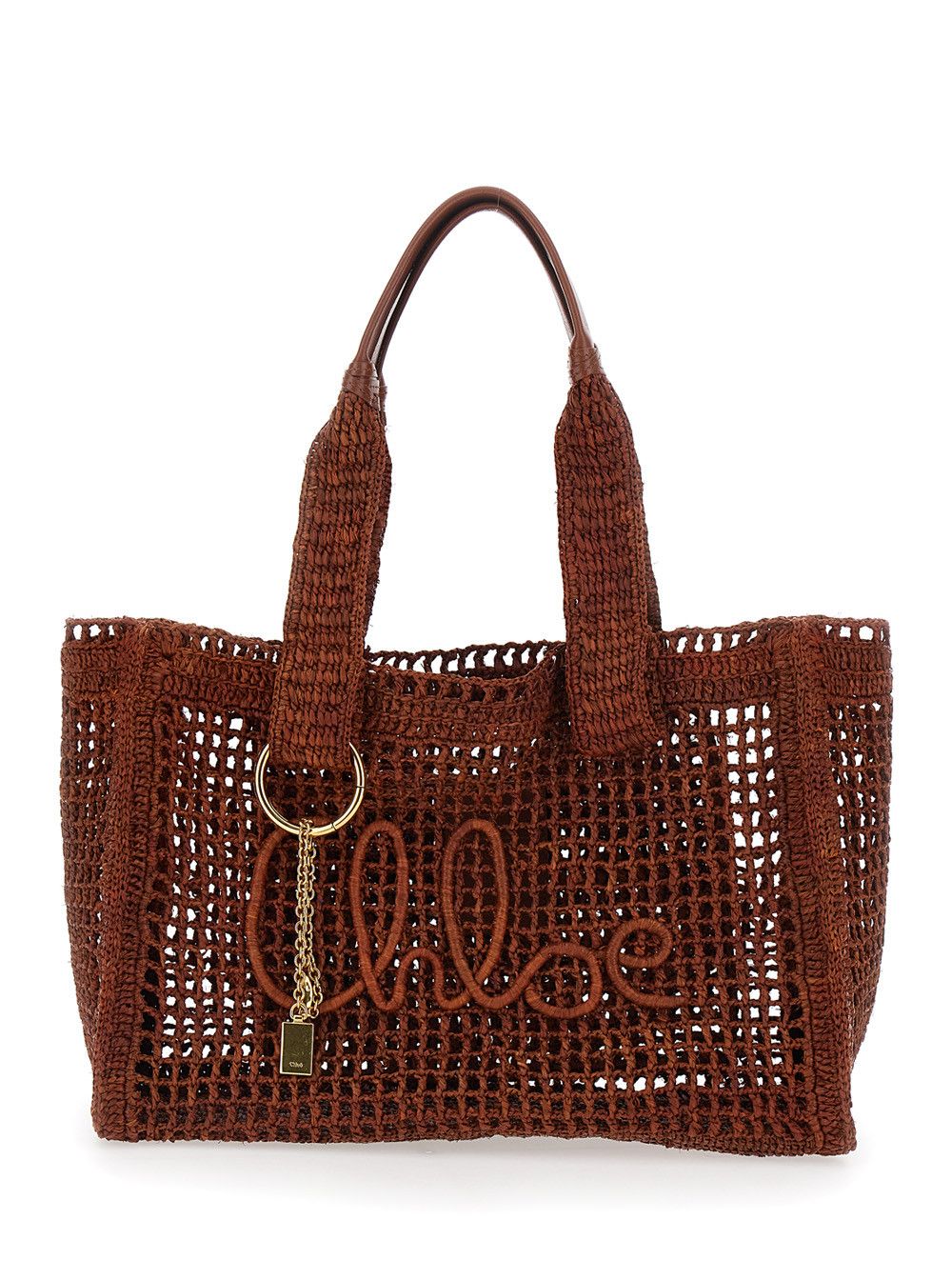 Chloe "Summer Banana" Brown Tote Bag with Lock Detail and Lettering Logo in Raffia for Women Size ONE SIZE - 1 Thumbnail