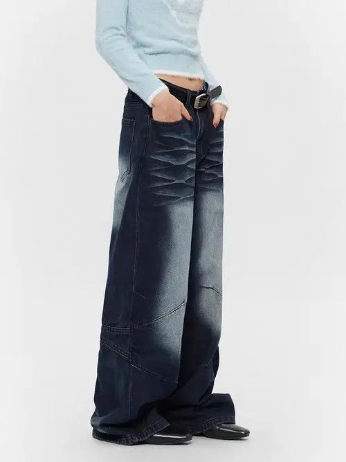 Jean Tie-dye vintage wash street hip hop Y2K straight leg jeans Size US 28 / EU 44 - 3 Thumbnail