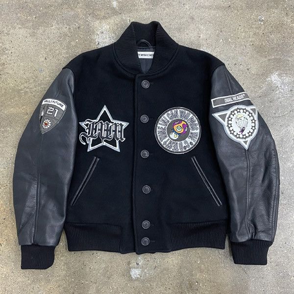 image of Issey Miyake × Takashi Murakami Varsity Jacket in Black, Men's (Size Small)