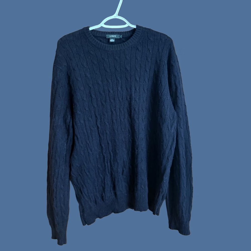 J.Crew J.CREW Mens Cable Knit Cashmere Lambs Wool Blend Large Black Preppy Fisherman Pullover Crew Neck Sweater Size US L / EU 52-54 / 3 - 1 Thumbnail
