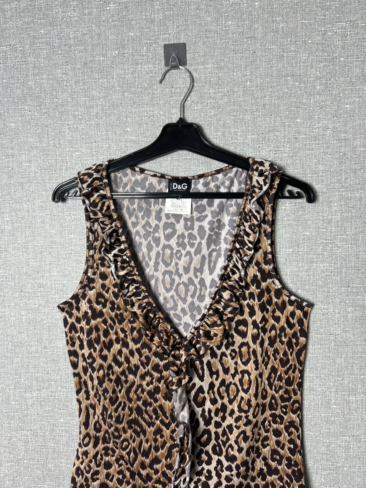 Dolce & Gabbana × Vintage Dolce & Gabbana Leopard Print Ruffle Trim Sleeveless Top D&G Size L / US 10 / IT 46 - 2 Thumbnail