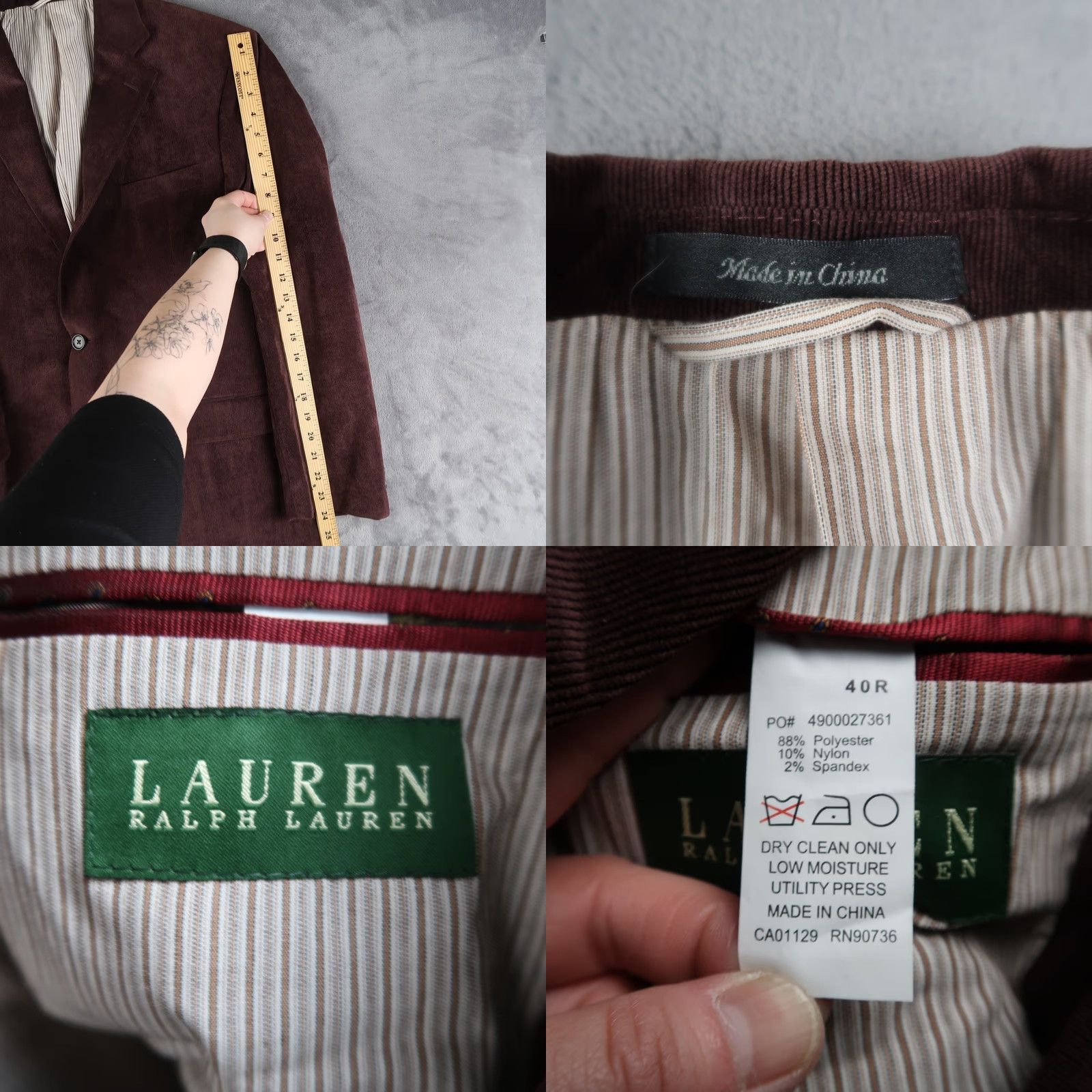 Ralph Lauren VINTAGE Lauren Ralph Lauren Blazer Mens 40R Corduroy Striped Lined Sport Coat Size 40R - 8 Thumbnail