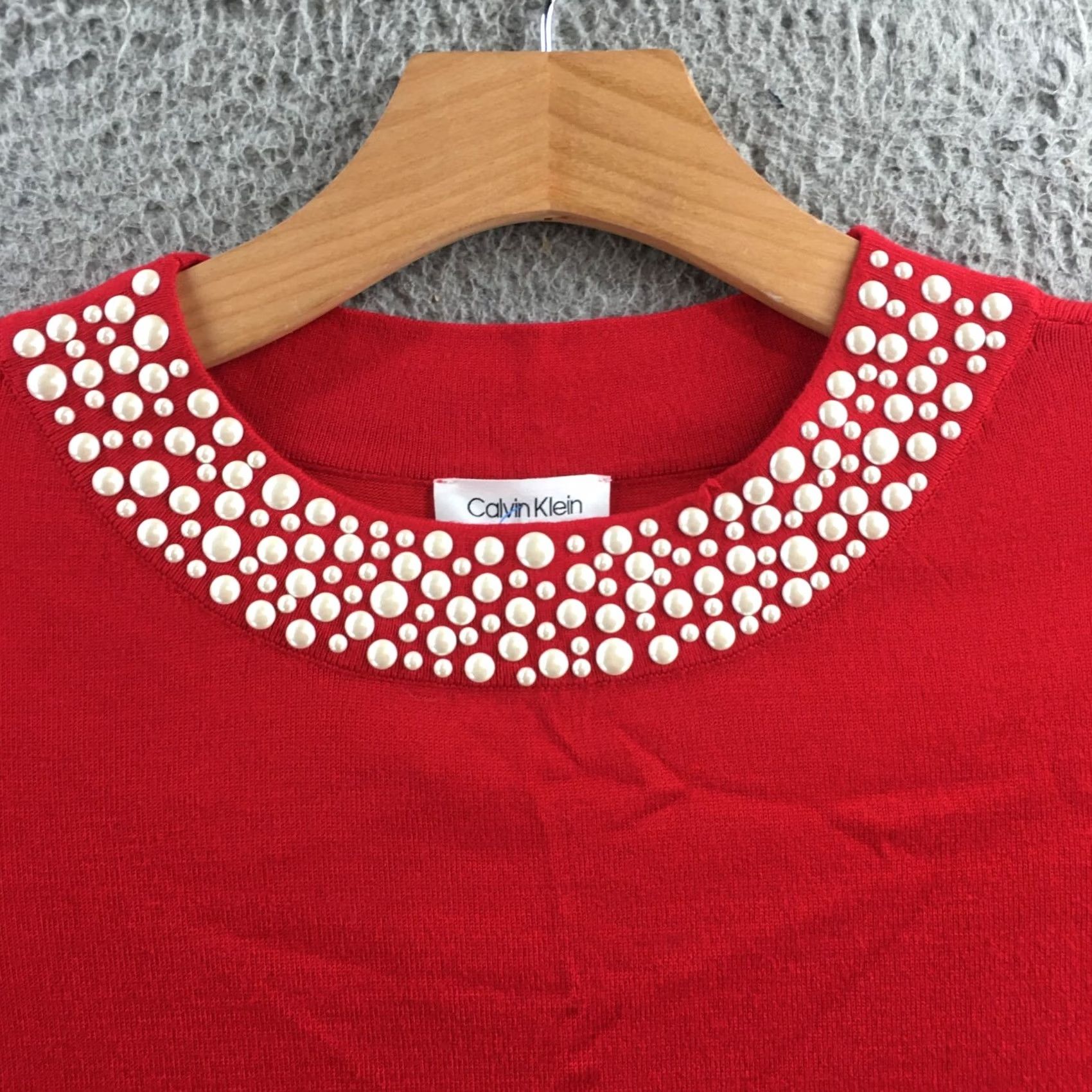 Calvin Klein Calvin Klein Sweater Womens S Red Knit 3/4 Sleeve Casual Pullover Crew Neck NEW Size S / US 4 / IT 40 - 3 Thumbnail