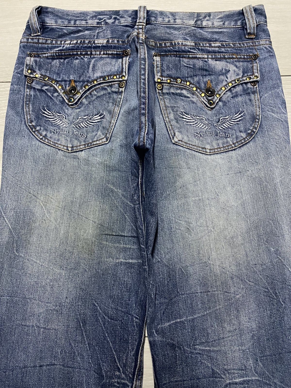 Tornado Mart 💥Flare💥Nylaus Distressed Denim Twist leg Pants Size US 32 / EU 48 - 4 Thumbnail
