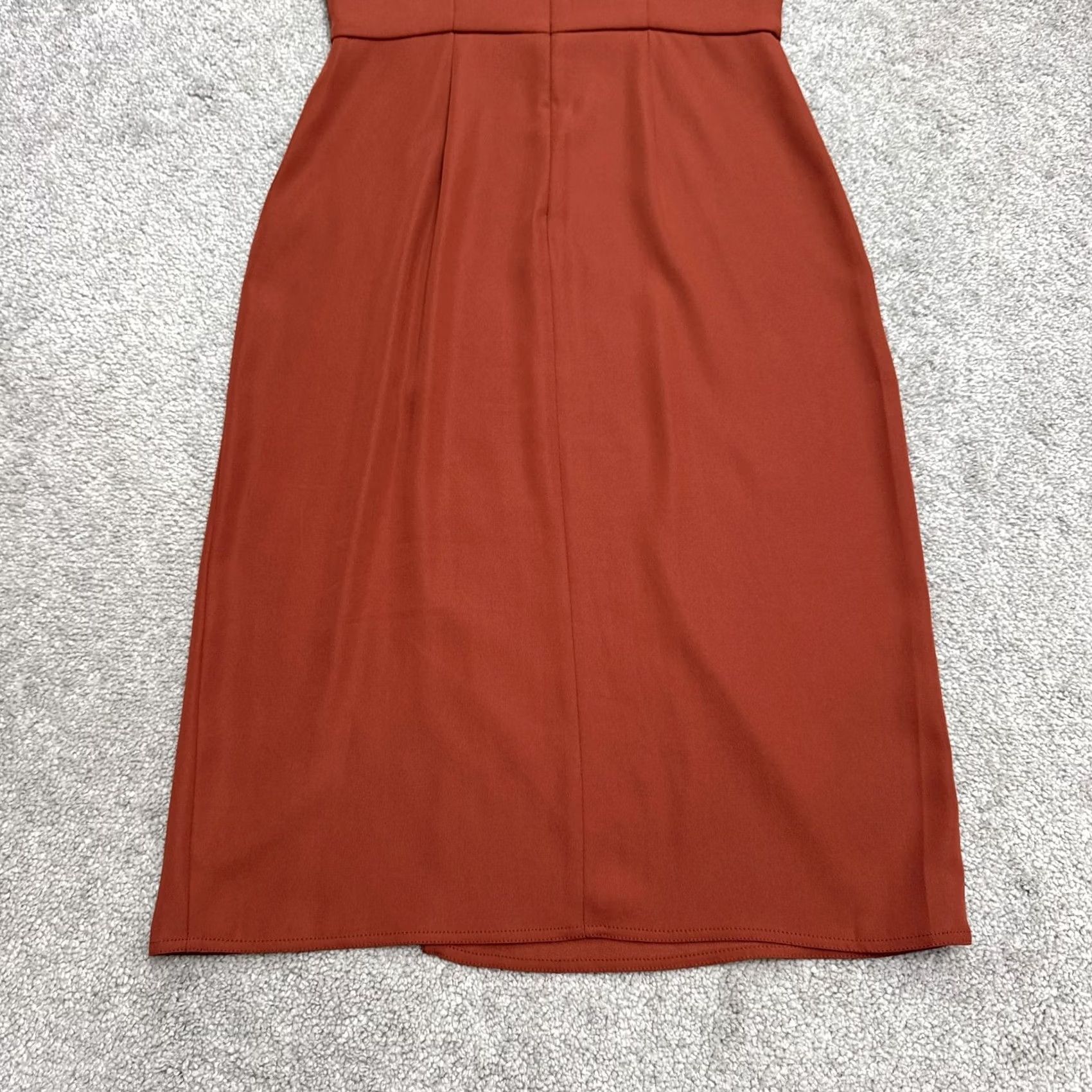Vintage Babaton Dress Womens 0 Rust Orange Midi Sheath Square Neck Side Slit Size XS / US 0-2 / IT 36-38 - 4 Thumbnail