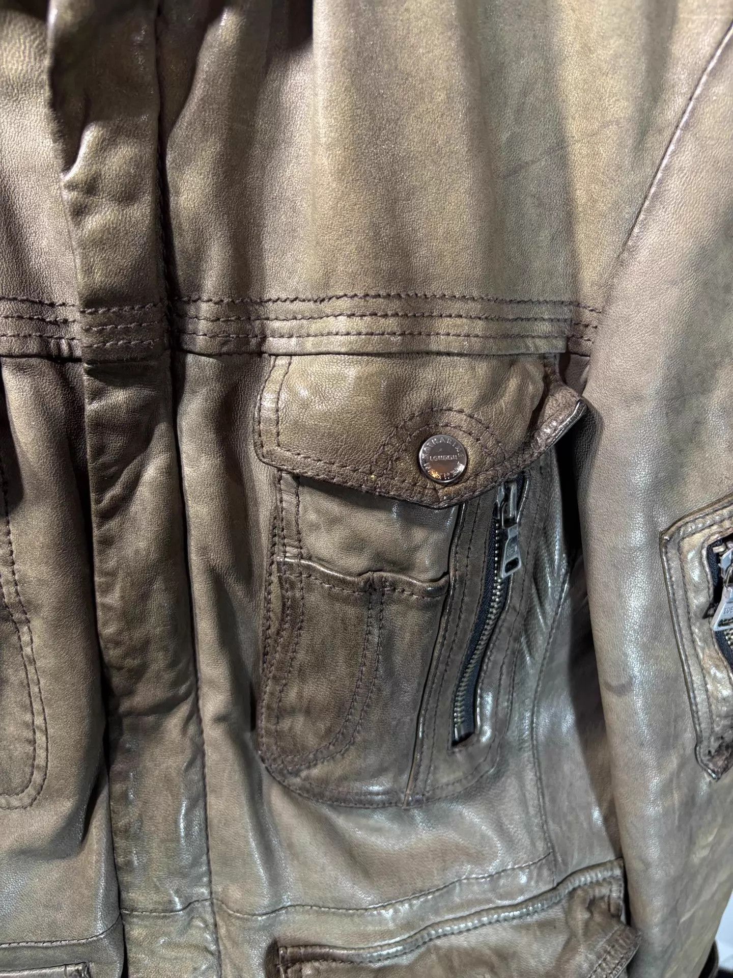 Katharine Hamnett London Katharine Hamnett 00s Tobacco 4-Pkt Epau LeatherJkt L Size US L / EU 52-54 / 3 - 3 Thumbnail