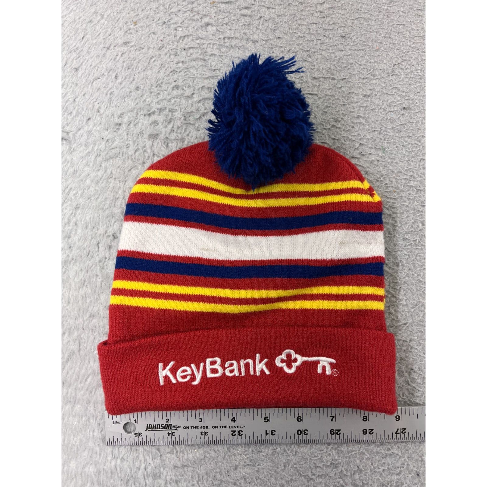 Vintage VINTAGE Real Salt Lake Beanie Toque Adult OS Red Stripe Futbol MLS Acrylic KeyBank Pom Size ONE SIZE - 5 Thumbnail