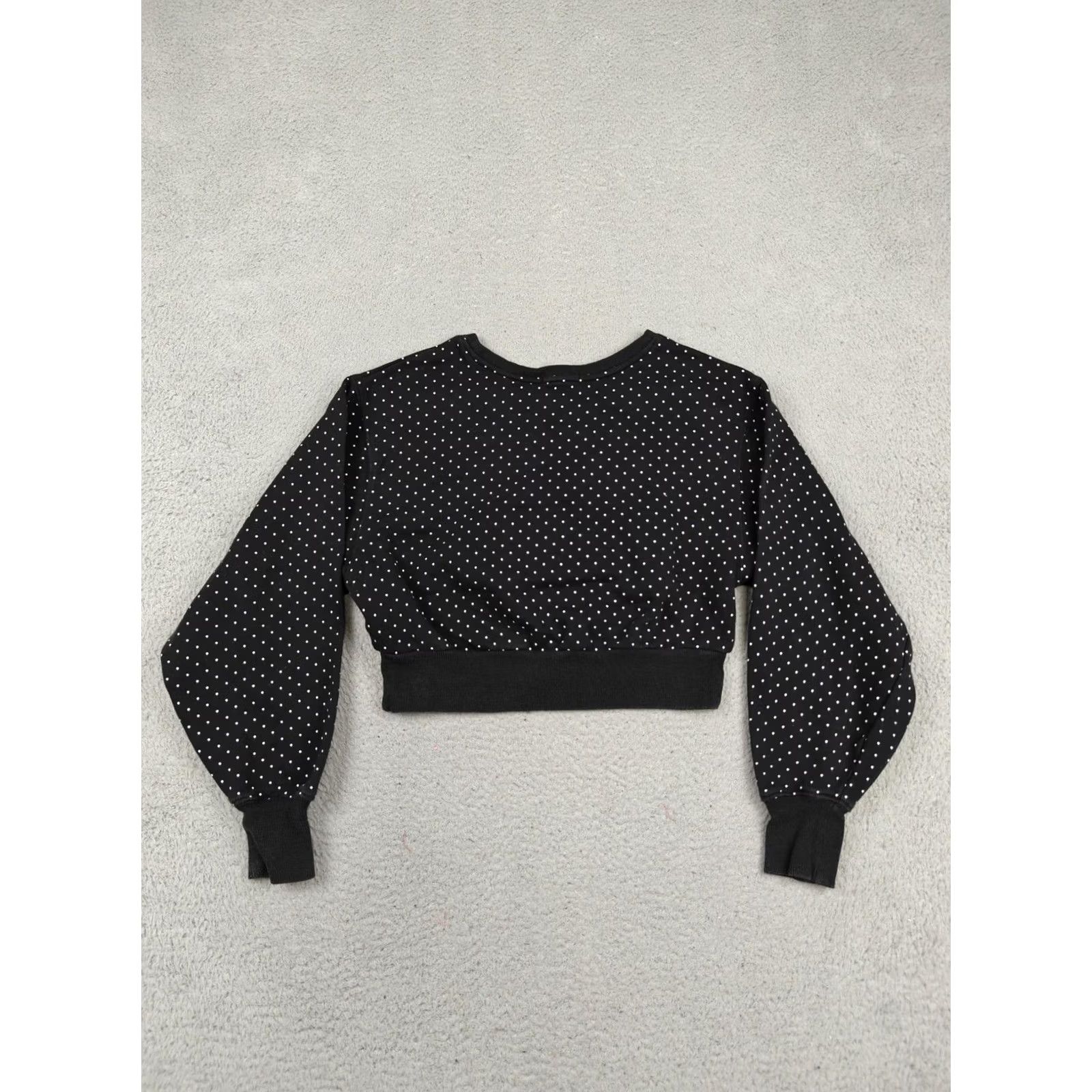Garage Garage Shirt Juniors Small Black Crew Neck Polka Dot Cropped Balloon Sleeve Top Size S / US 4 / IT 40 - 4 Thumbnail
