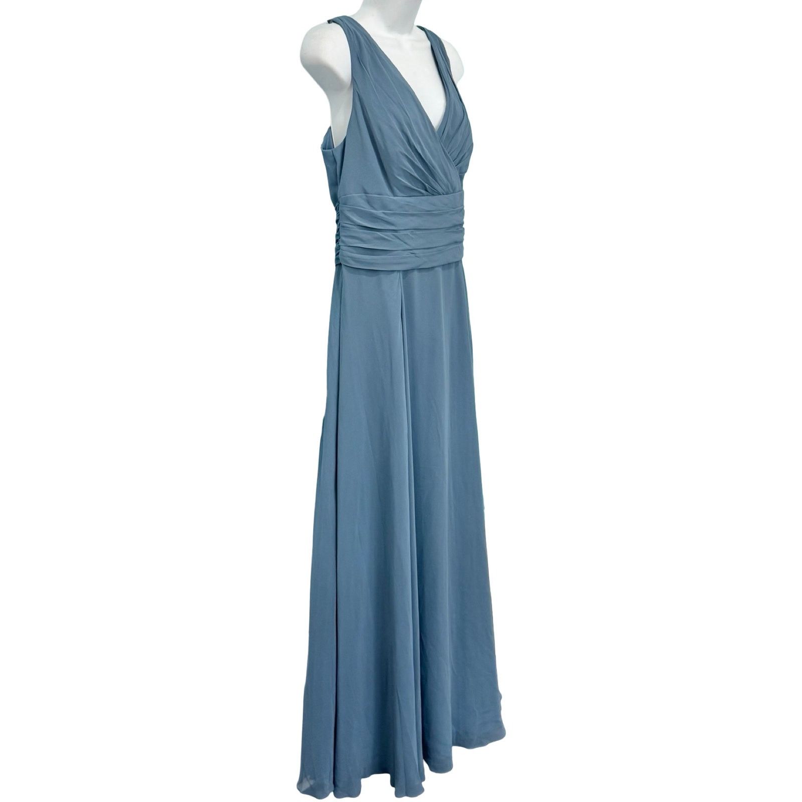 David's Bridal Steel Blue Chiffon Bridesmaid Dress sz 10 NEW