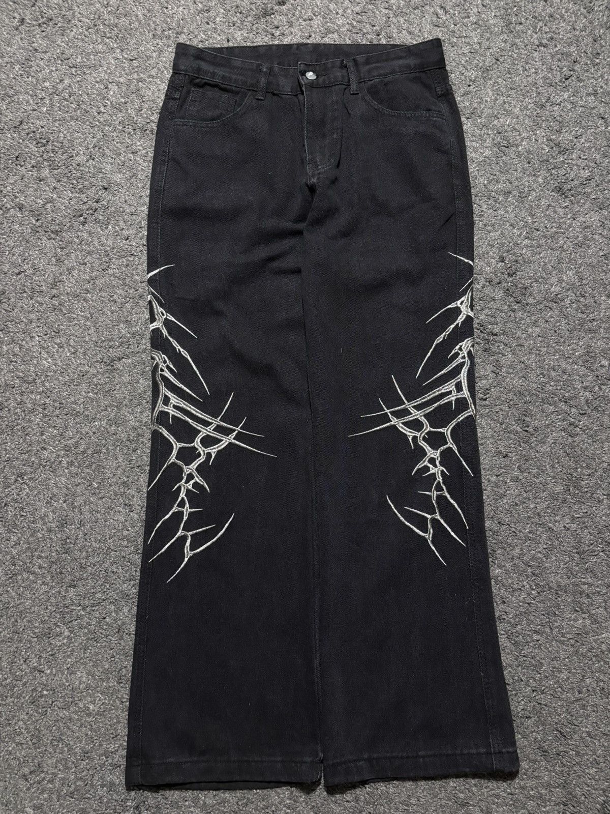 Jean × Vintage Vintage streetwear very rare spike silver flared black jeans Size US 34 / EU 50 - 1 Thumbnail