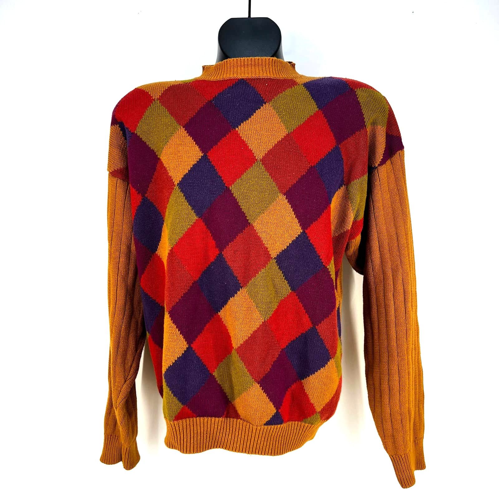 Perry Ellis Vintage Perry Ellis Diamond Motif Cotton Crewneck Sweater Size US M / EU 48-50 / 2 - 1 Thumbnail