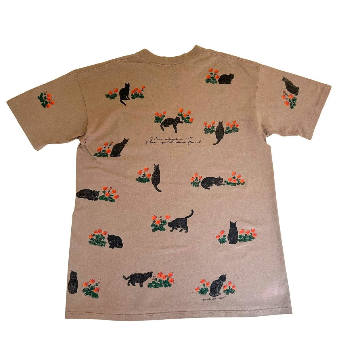 Vintage 1996 Cats and Flowers Vintage AOP Graphic T Shirt Size L / US 10 / IT 46 - 4 Thumbnail