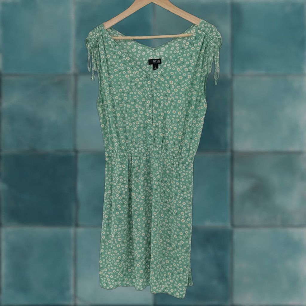 Vintage a.n.a Women's Mint Green Floral Sleeveless Dress M Beachy Coastal Summer Dress Cat: Dress Shirt? (Keep consistent) Size M / US 6-8 / IT 42-44 - 1 Thumbnail