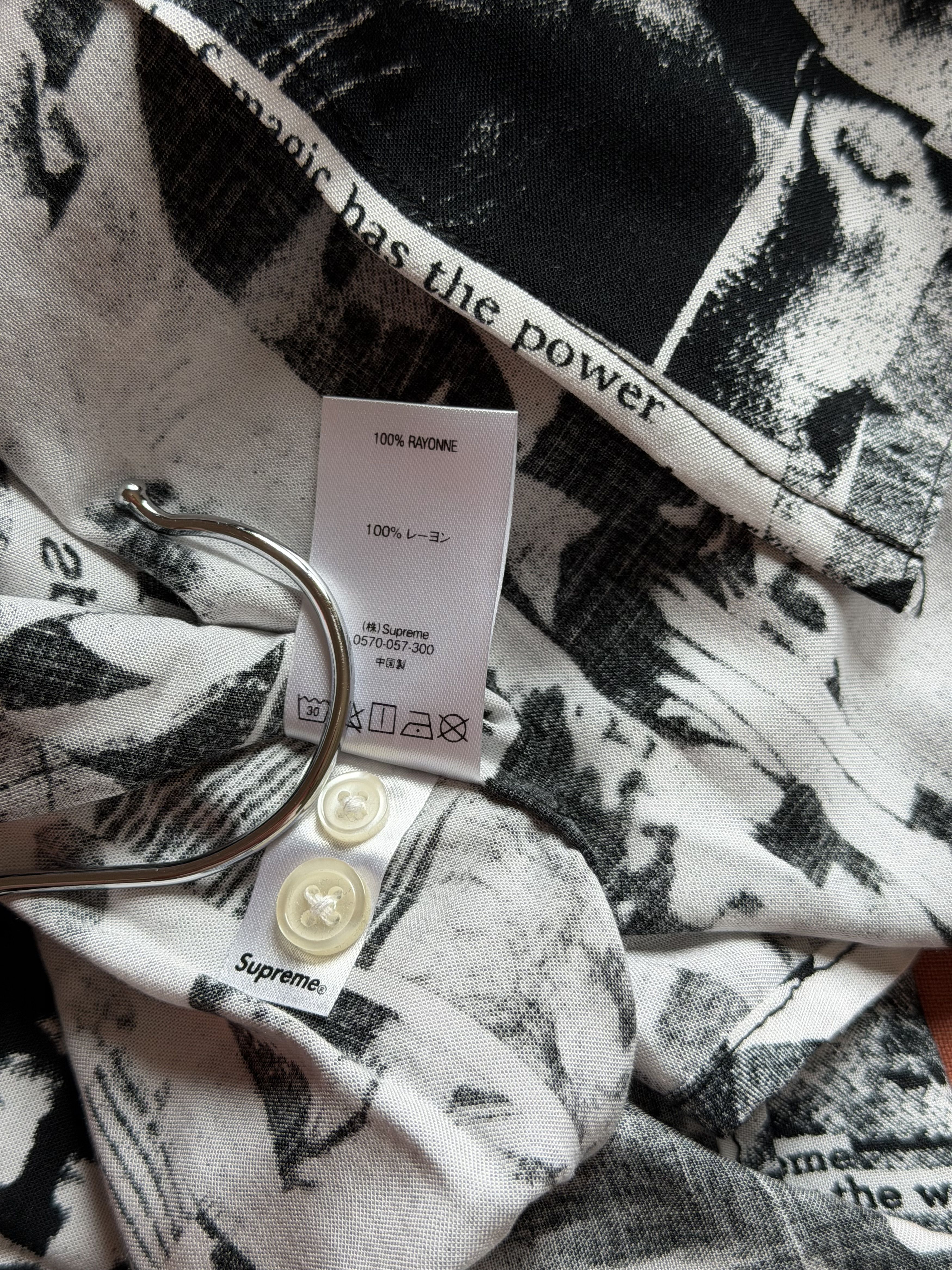 Supreme Suprem Vibrations Rayon Button Up Shirt in White Black Size US XL / EU 56 / 4 - 10 Thumbnail