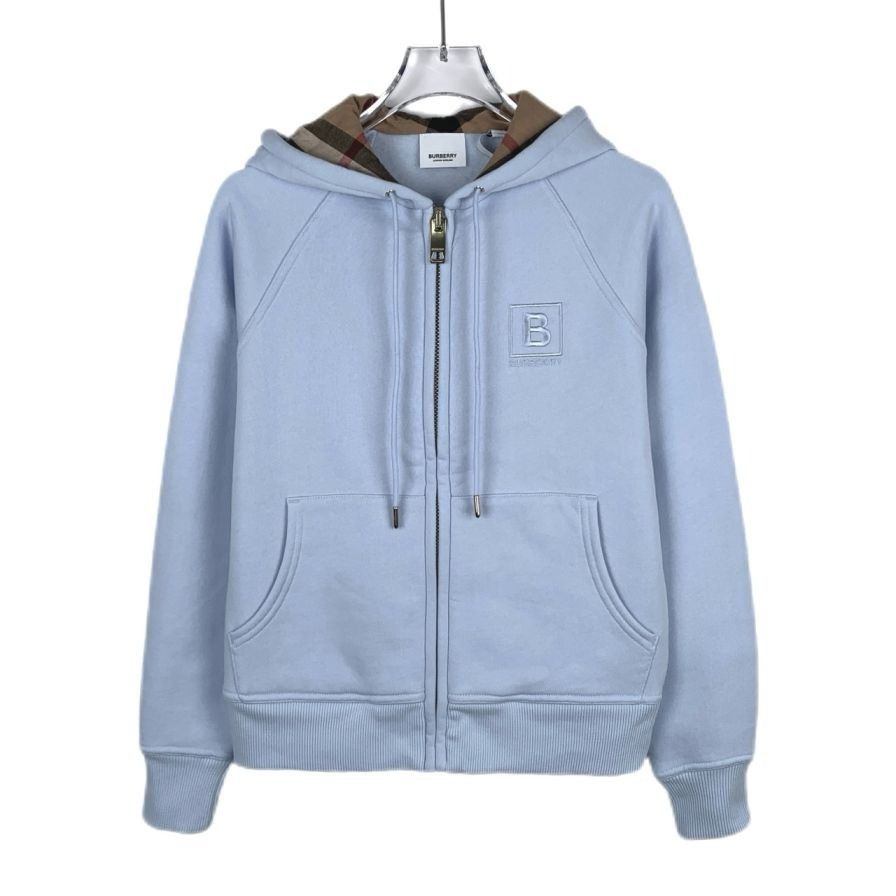 Burberry Burberry Embroidered Logo Cotton Zip-Up Hoodie in Sky Blue, Size XS / US 0-2 / IT 36-38 - 1 Thumbnail