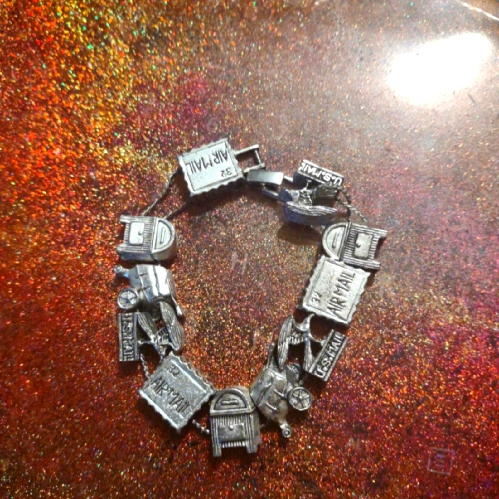 Vintage Silver postage bracelet the charms slide on a silver chain Size ONE SIZE - 1 Thumbnail
