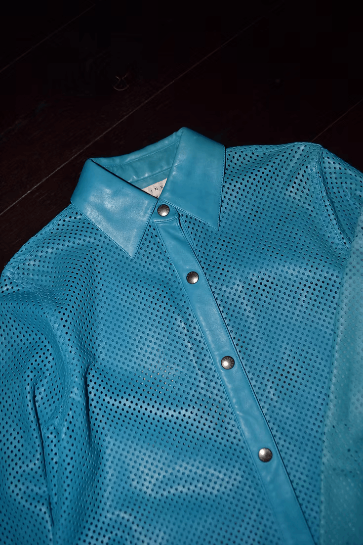 Celine SS2000 by Michael Kors Lambskin Perforated Shirt + Pant Set Size XS / US 0-2 / IT 36-38 - 3 Thumbnail