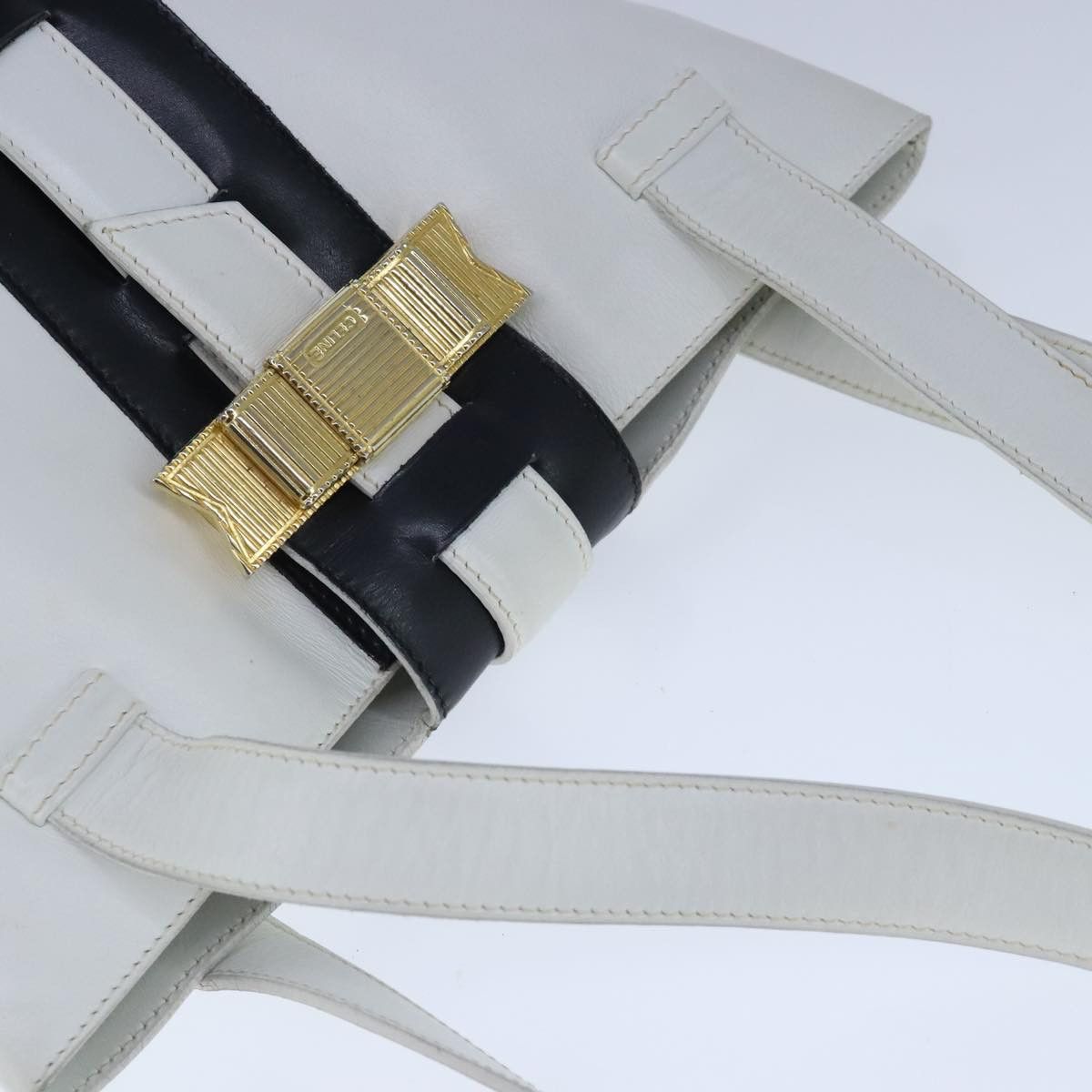 Celine CELINE Ribbon Tote Bag Leather White Black Size ONE SIZE - 6 Thumbnail
