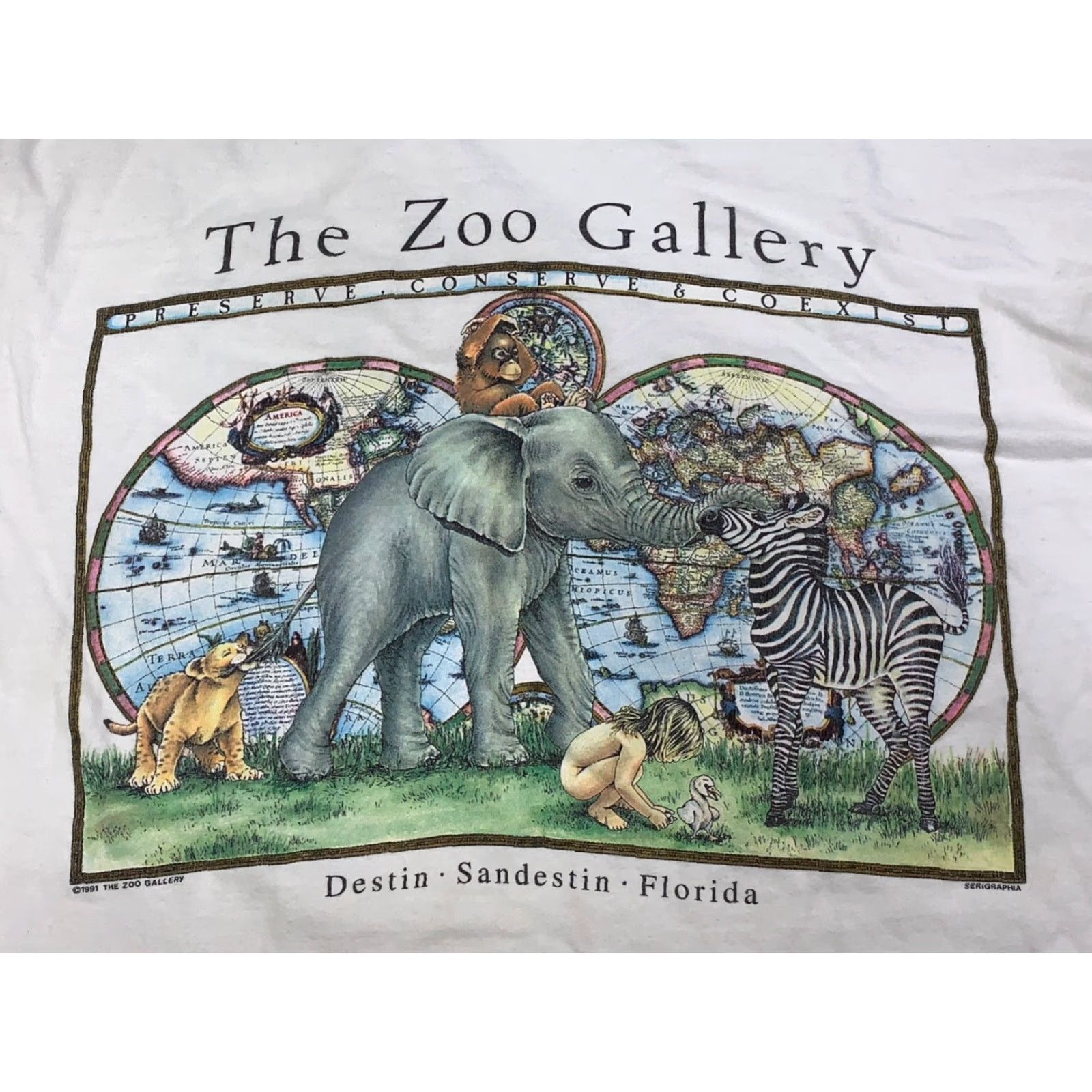 Hanes VINTAGE 90s Zoo Gallery Shirt Mens L White Long Sleeve Animals Graphic Print Crew Neck Hanes 11273 Mens Size US L / EU 52-54 / 3 - 2 Thumbnail