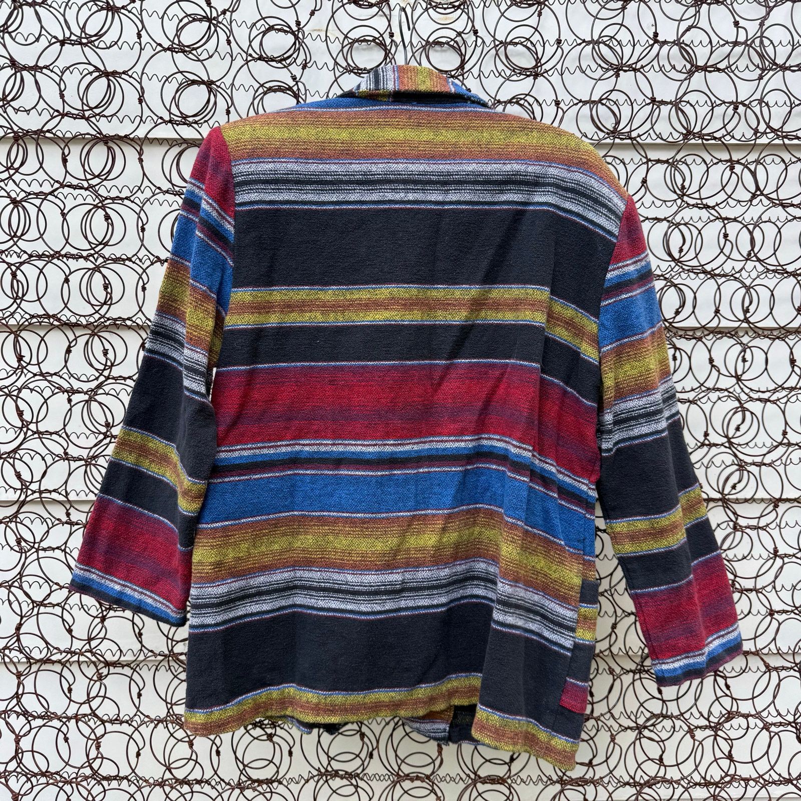 Vintage 90s Saddle Blanket Stripe Western Boxy Blazer Dark Tones LG Size L / US 10 / IT 46 - 3 Thumbnail