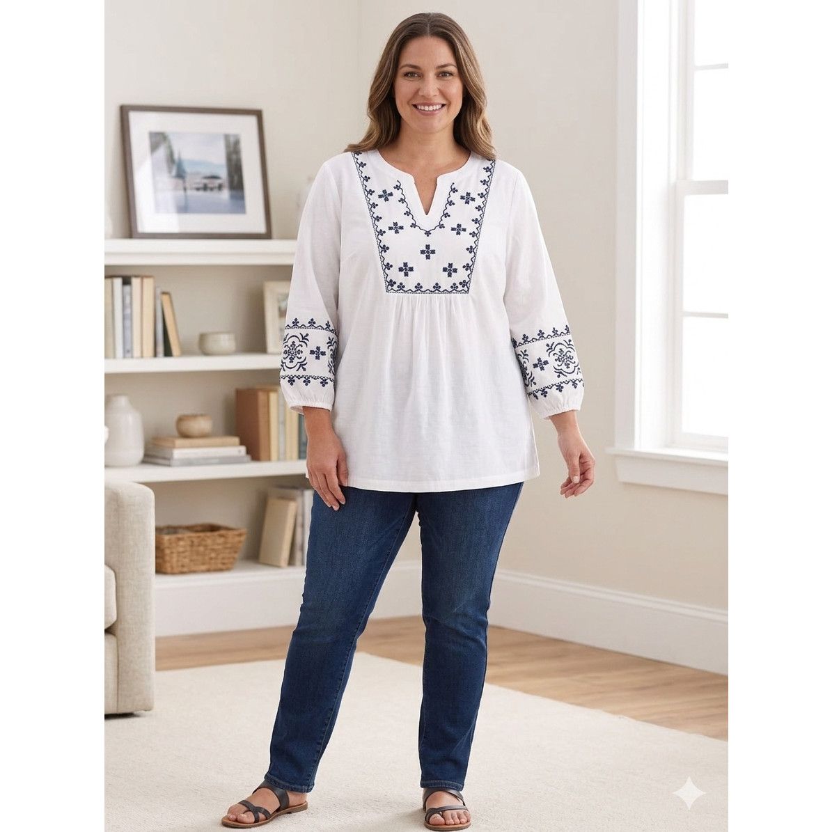Croft & Barrow Croft & Barrow White Embroidered Boho V-Neck Blouse XL Size XL / US 12-14 / IT 48-50 - 1 Thumbnail