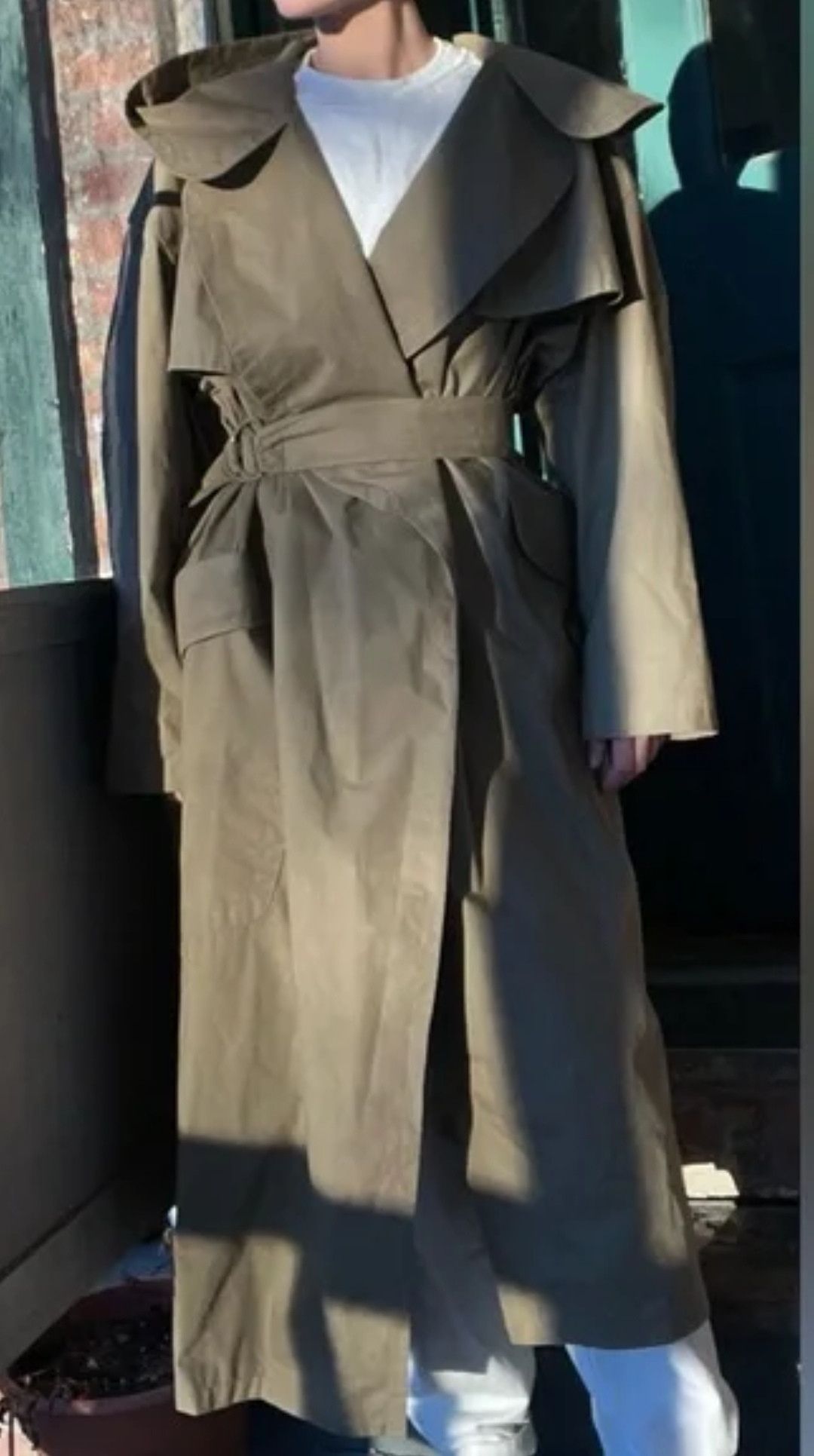 image of Vintage Thierry Mugler Trench Coat With Hoodie, Men's (Size Medium)
