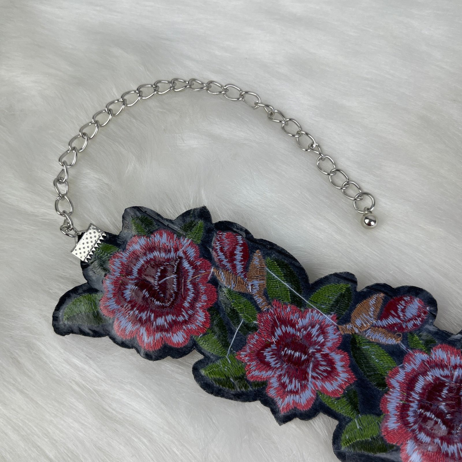 Other Embroidered Floral Choker Necklace Pink Green Black NWOT Size ONE SIZE - 8 Thumbnail
