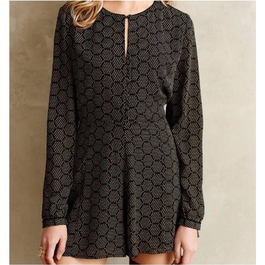 Anthropologie Anthropologie harlyn Honeycomb Long Sleeve Shorts Romper L Size 32" / US 10 / IT 46 - 2 Thumbnail