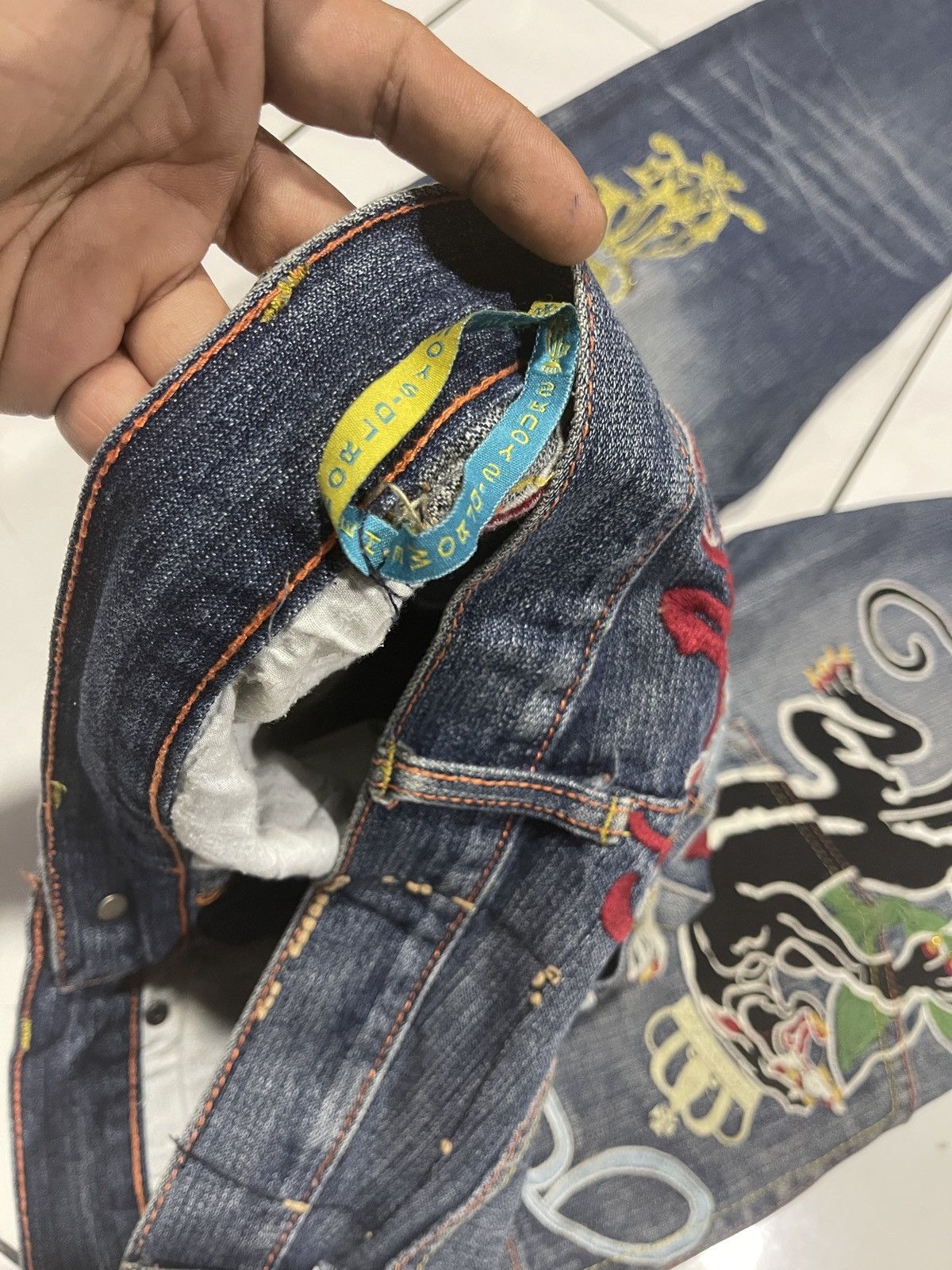 Christian Audigier Christian Audigier Ed Hardy Embroidered Denim Jeans Size US 31 - 4 Thumbnail