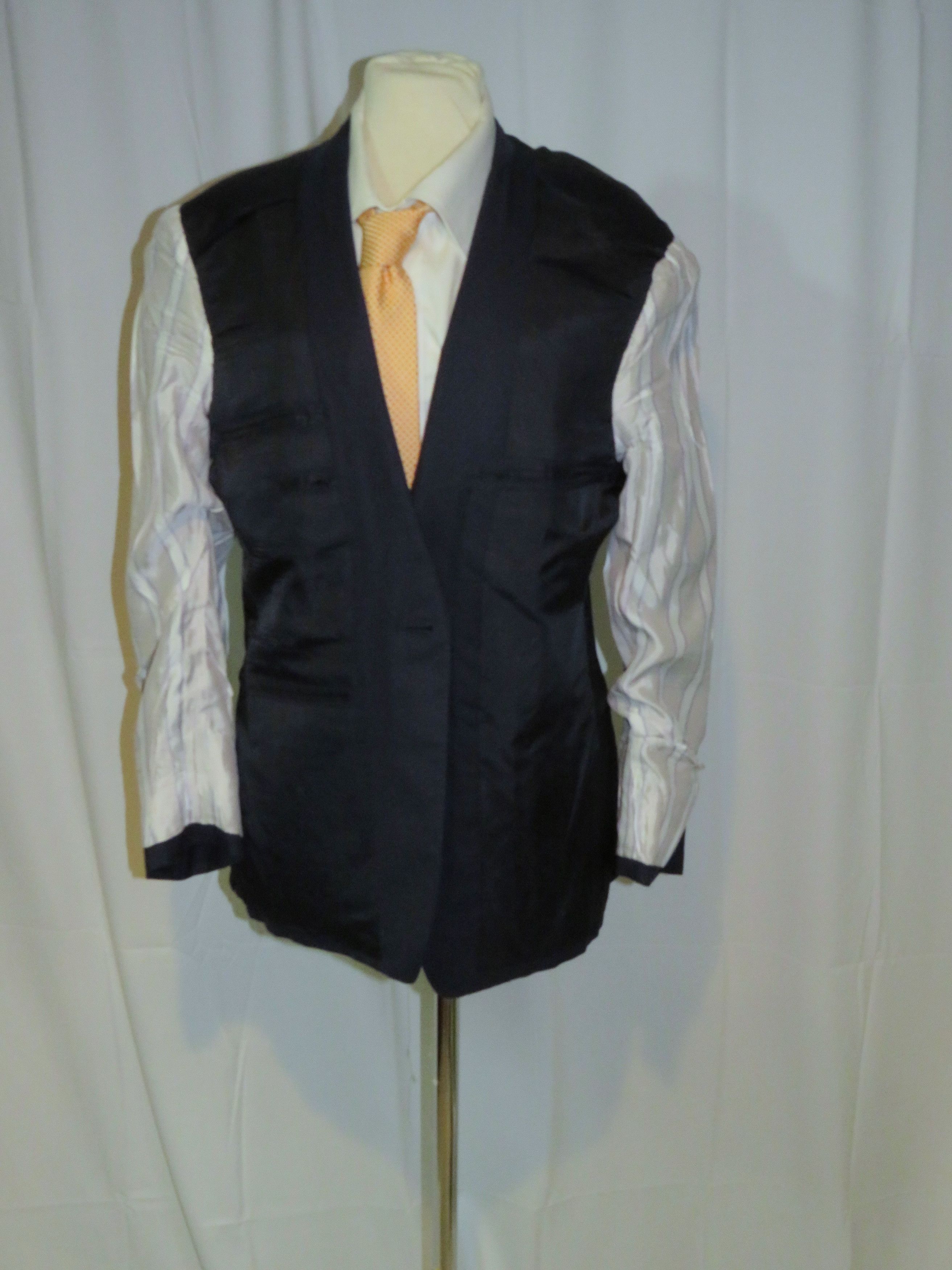 Huntsman × Savile Row Bespoke 2021 Solid Navy One Button Suit 36S Size 36S - 15 Thumbnail
