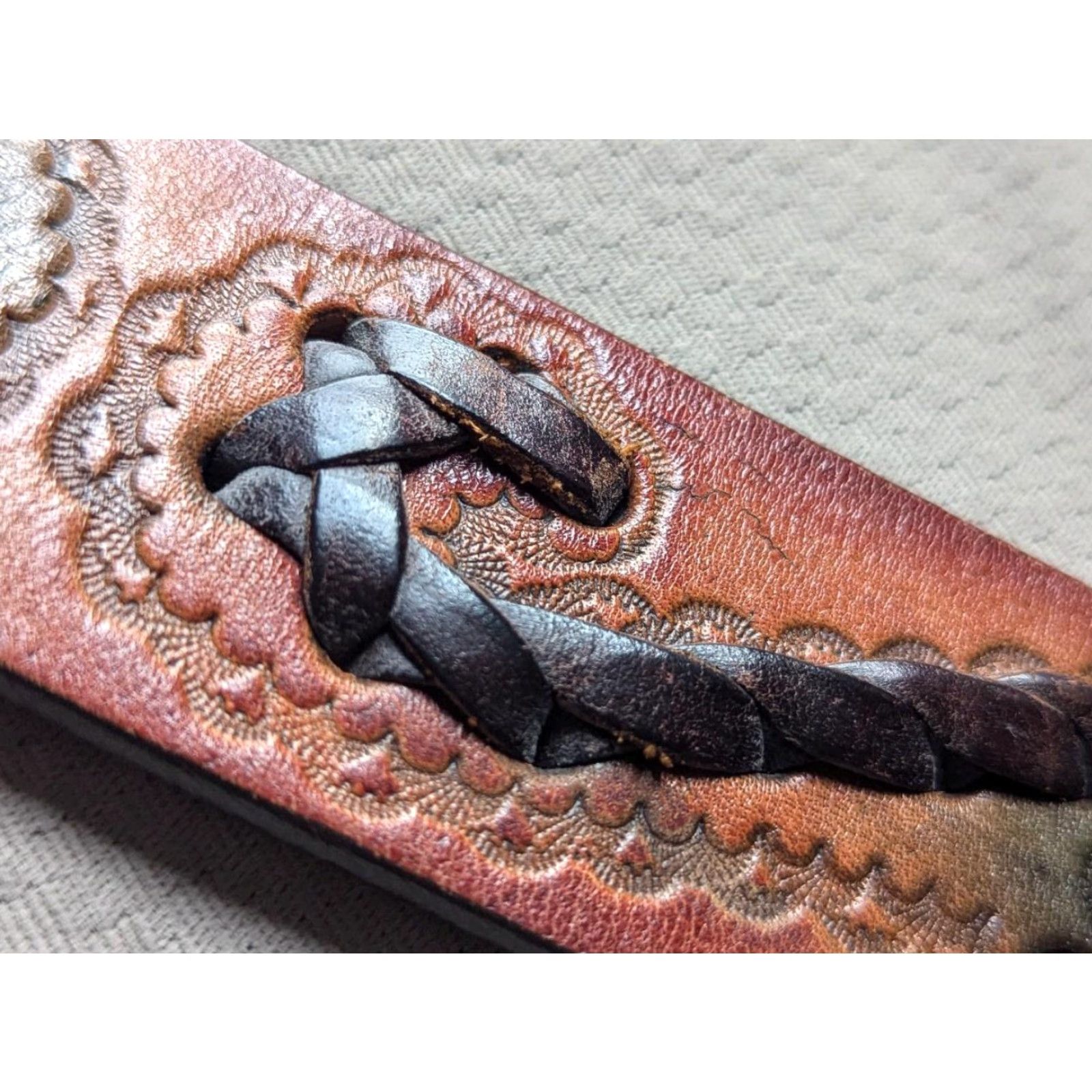 Vintage VINTAGE handmade western belt MEN 32 Brown leather Tooled braided cowhide buckle belt 1-5/8" wide Size 32 Mens Size 32 - 5 Thumbnail