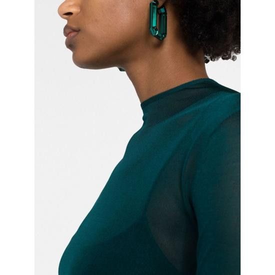 Saint Laurent Paris o1s1wg110924 High Neck Top In Silk Sweater in Green Size S / US 4 / IT 40 - 6 Thumbnail