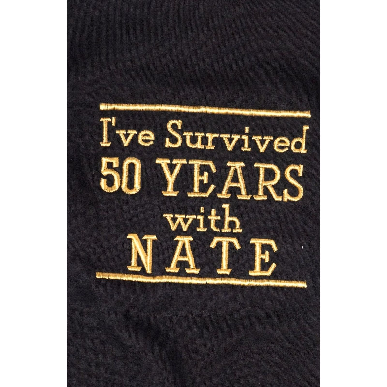 Tultex VINTAGE Embroidered "I Survived 50 Years With Nate" Tultex Raglan Sweatshirt Mens Medium Black 1990s Size US M / EU 48-50 / 2 - 2 Thumbnail
