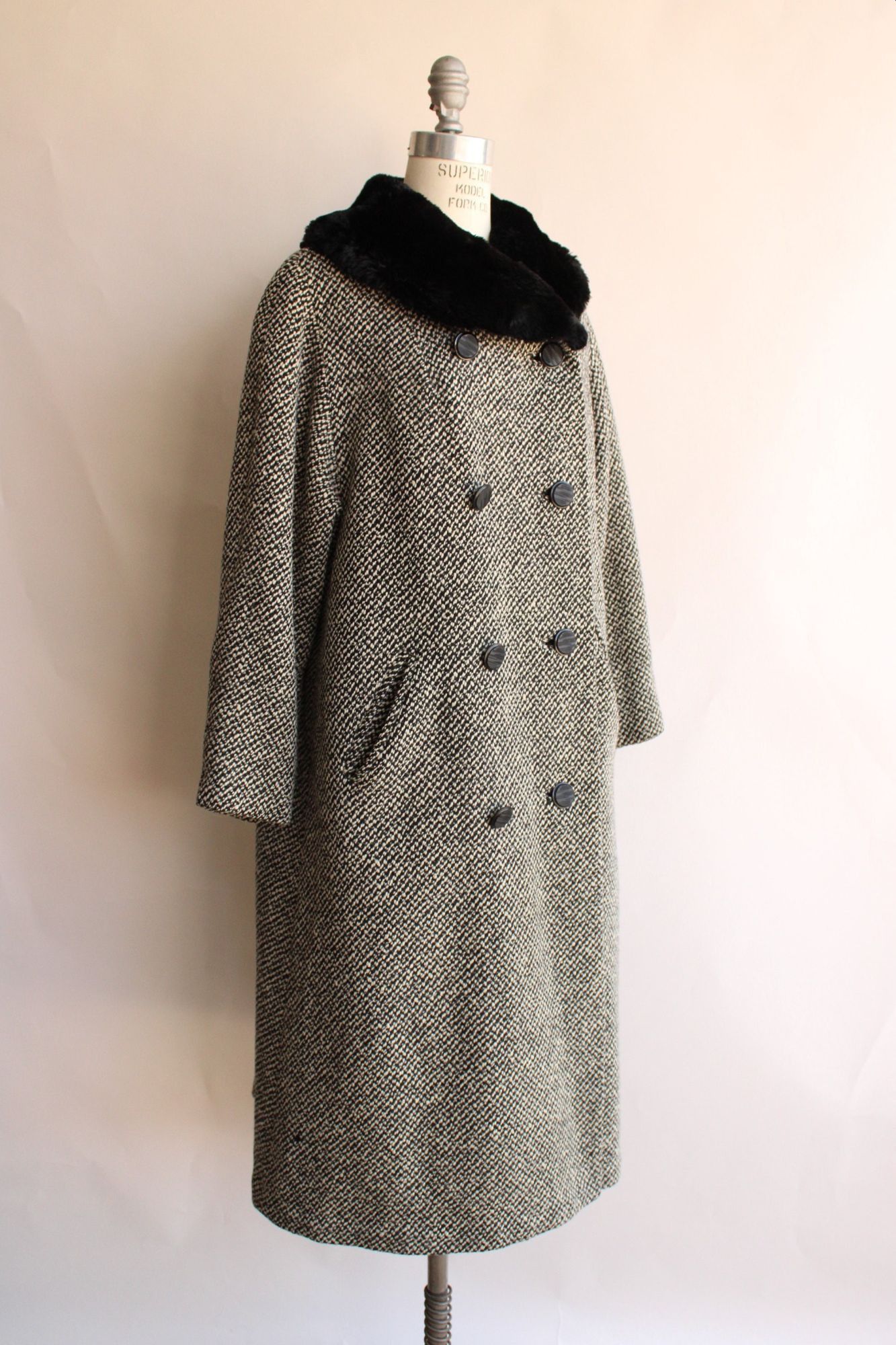 Bergdorf Goodman Vintage 1950s Coat, Bergdorf Goodman Black and White Tweed W Size L / US 10 / IT 46 - 3 Thumbnail