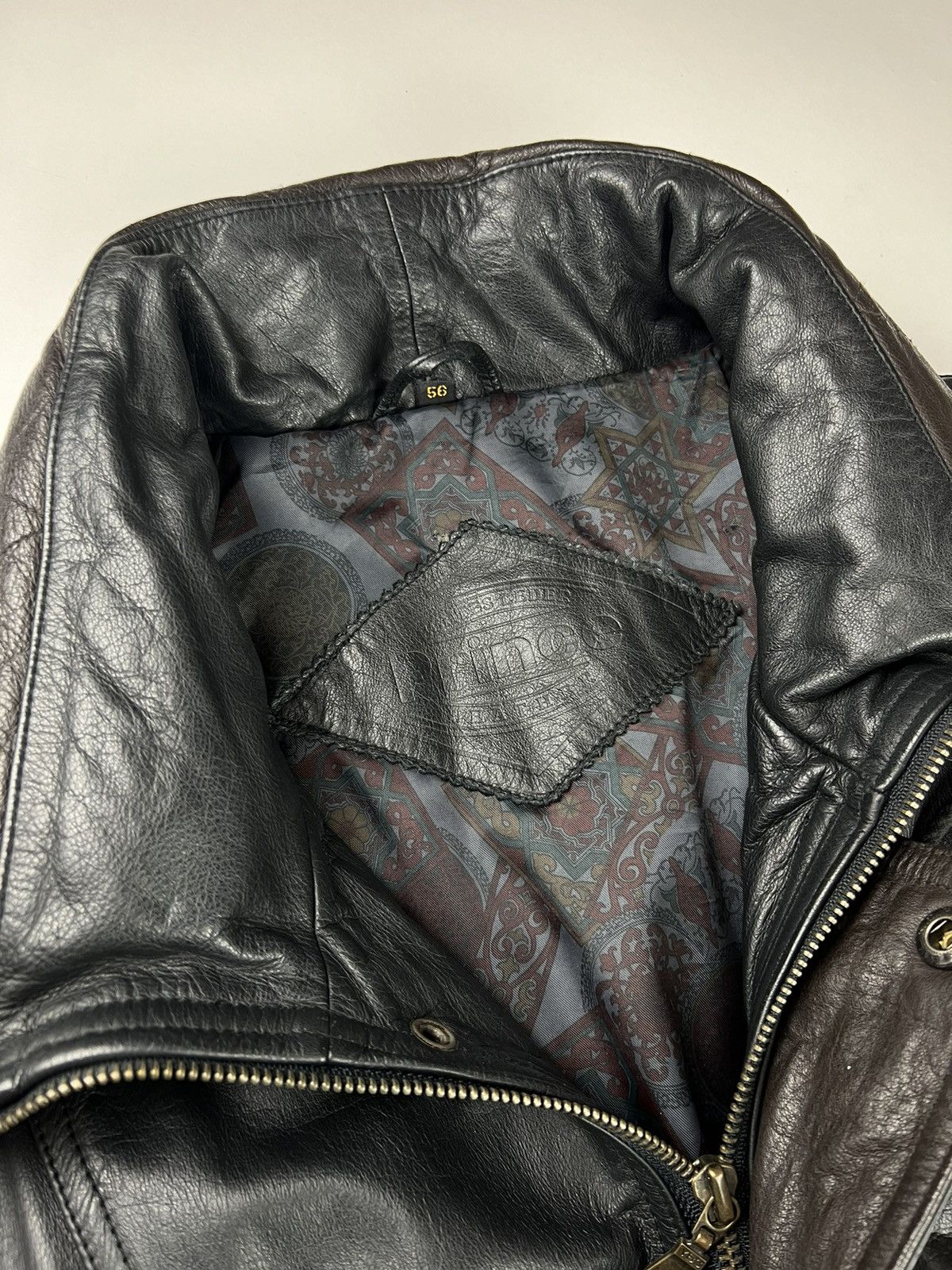 Japanese Brand × Vintage Vintage men's leather jacket black with brown inserts Size US XL / EU 56 / 4 - 9 Thumbnail