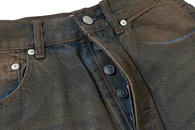 Vintage Oil Wax Distressed Mud Coated Brown Design Jeans Size US 31 - 11 Thumbnail