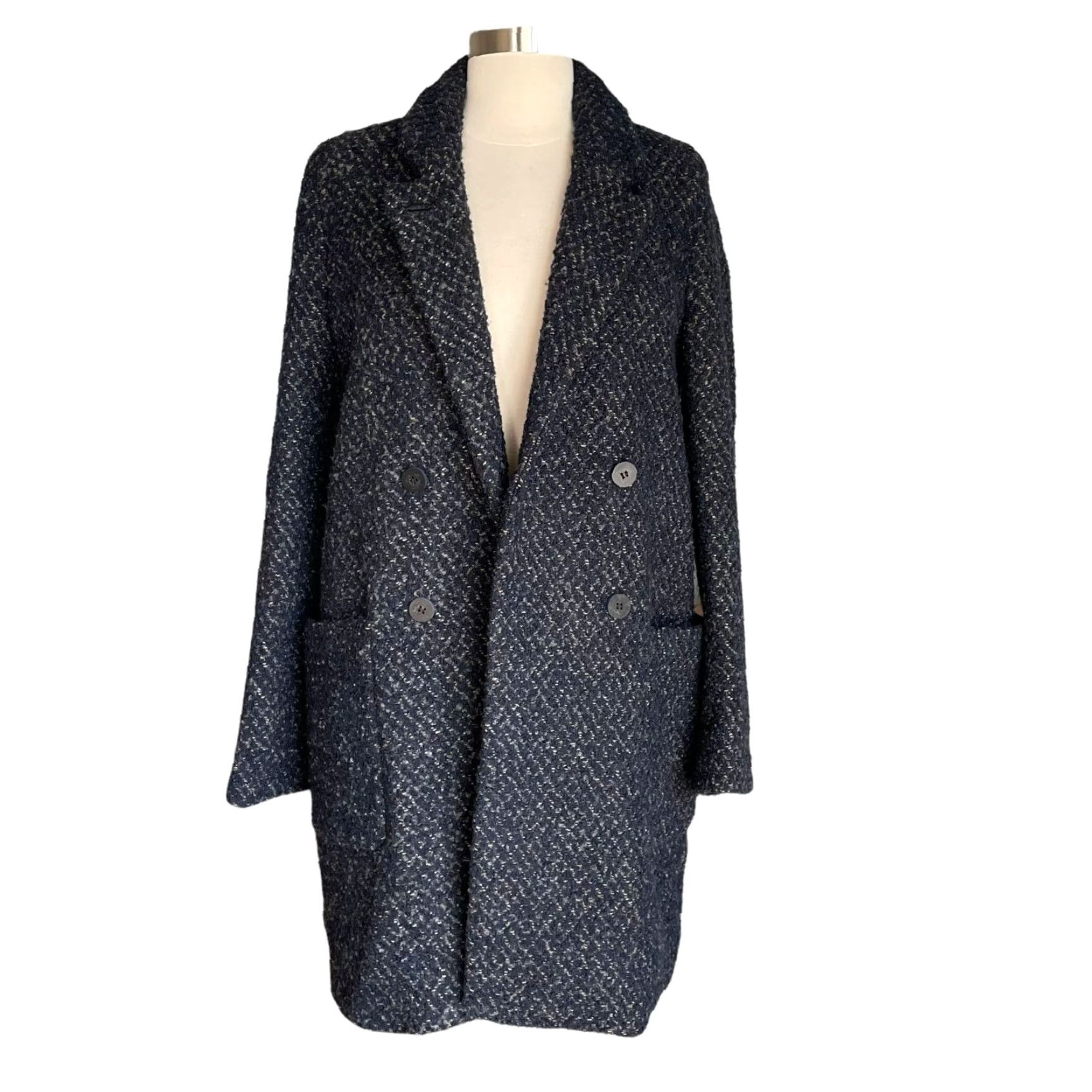 Zara Zara Coat Wool Boucle Tweed Faux Fur Lined Long M Blue Size M / US 6-8 / IT 42-44 - 2 Thumbnail