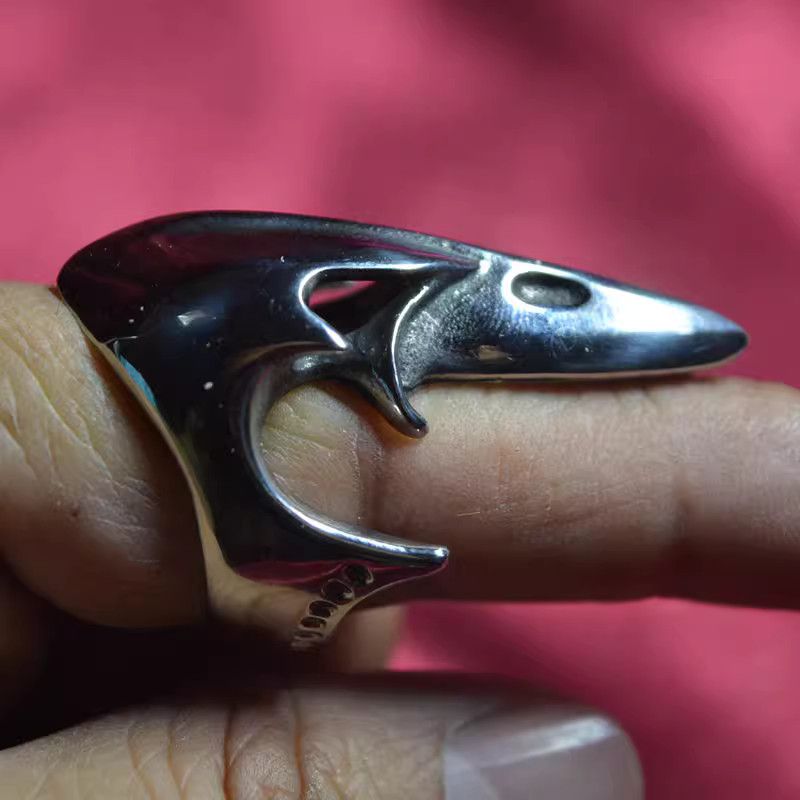 Avant Garde x Jewelry Skull Bird Jewelry Rings Open Ring (Size 7-13) in Silver, Men's